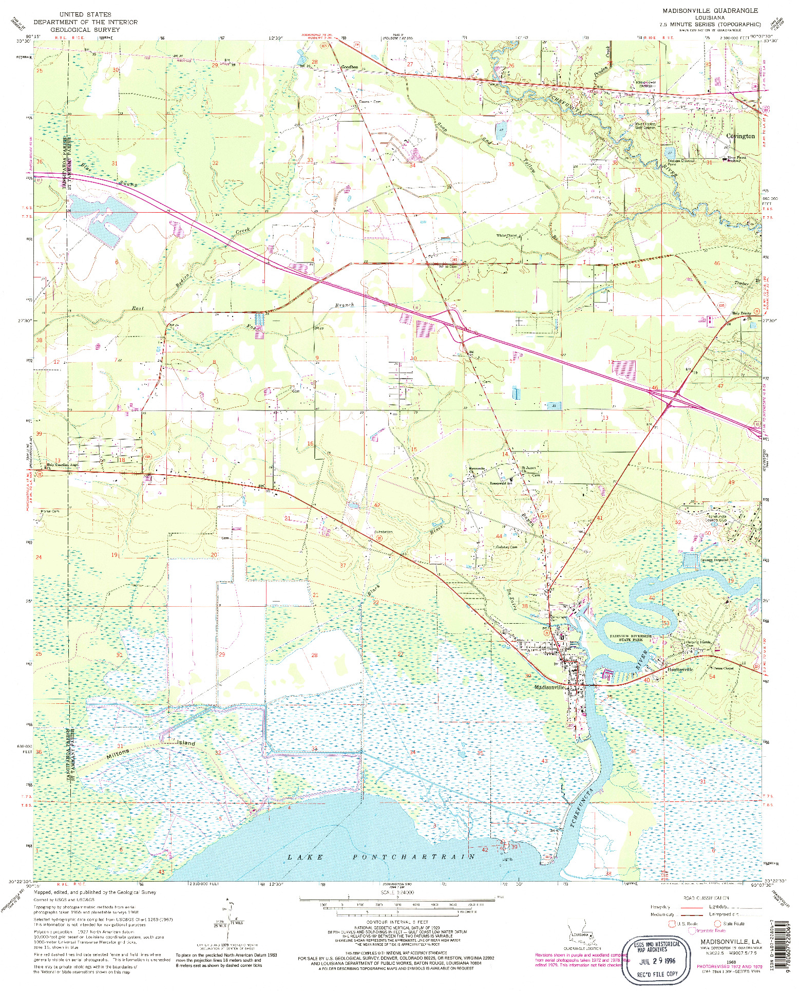 USGS 1:24000-SCALE QUADRANGLE FOR MADISONVILLE, LA 1968