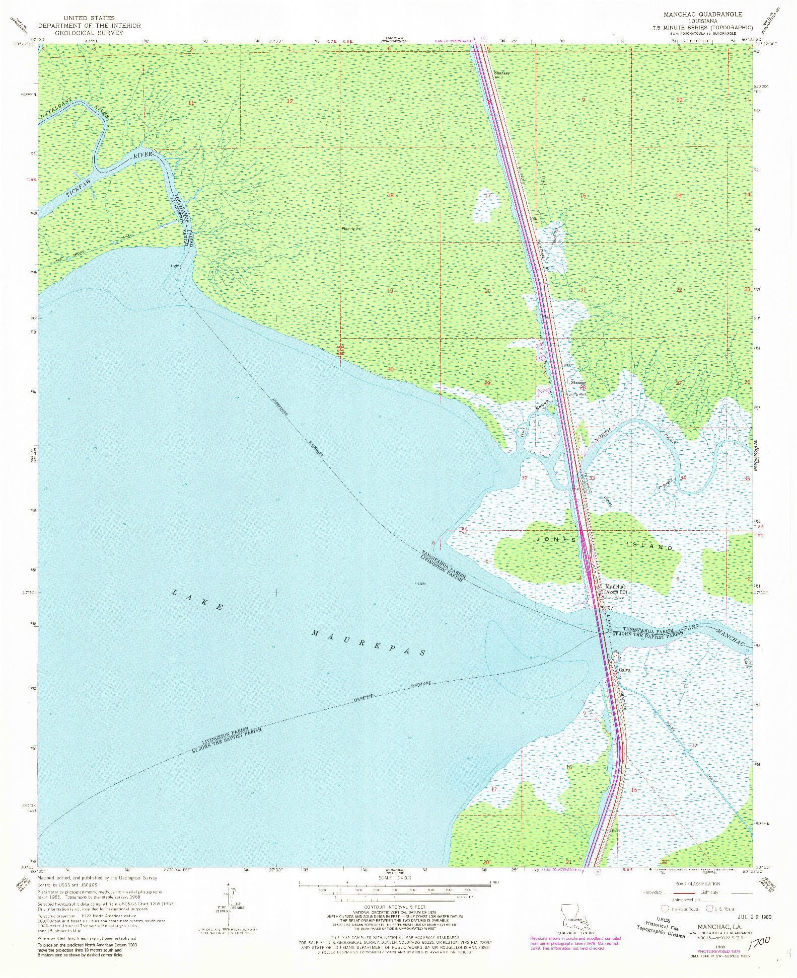 USGS 1:24000-SCALE QUADRANGLE FOR MANCHAC, LA 1968