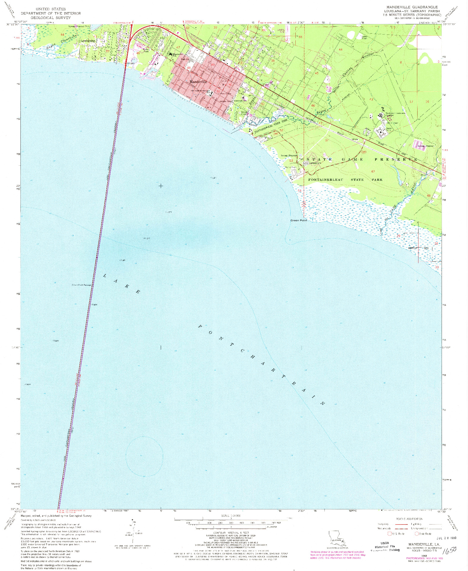 USGS 1:24000-SCALE QUADRANGLE FOR MANDEVILLE, LA 1968