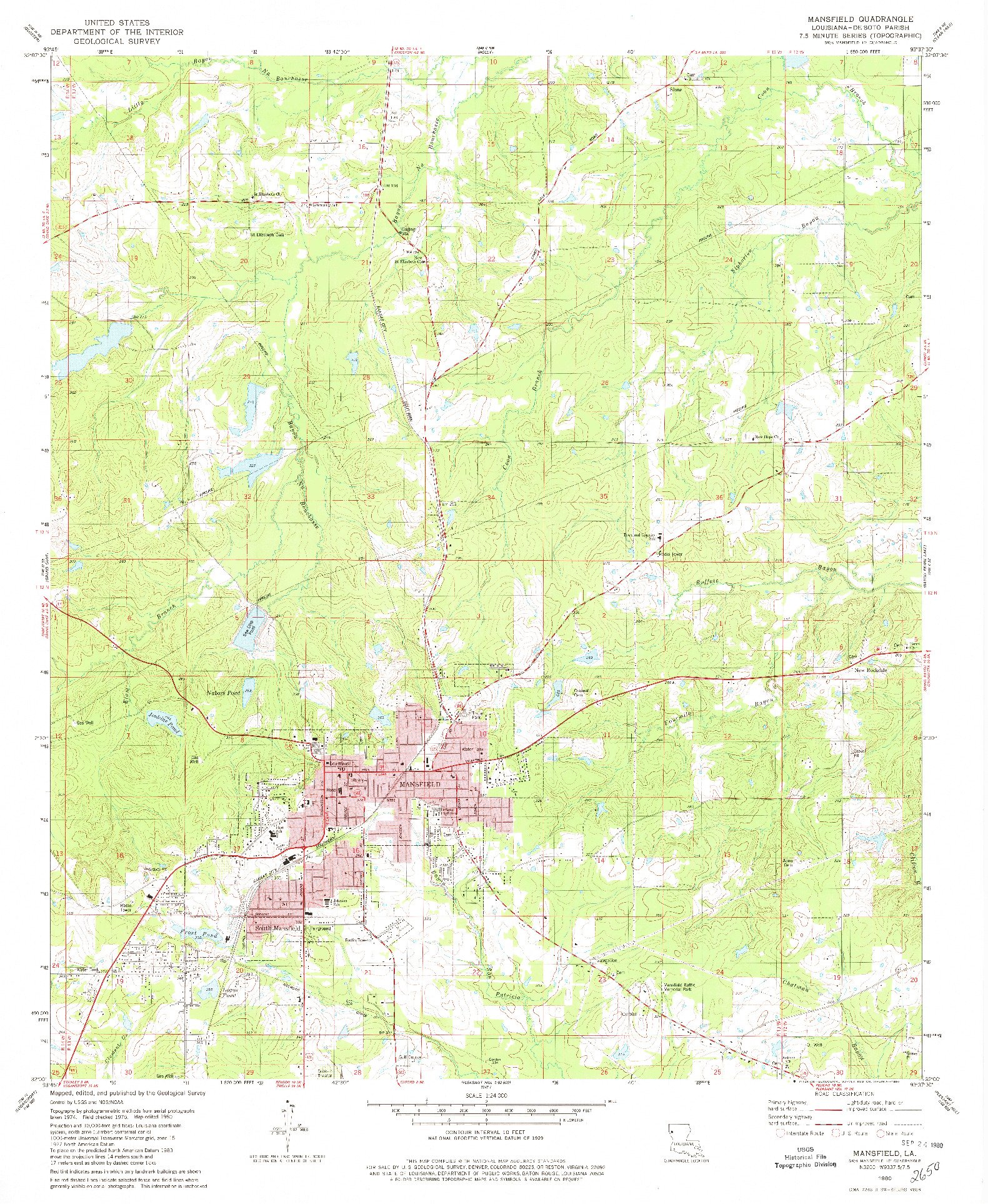 USGS 1:24000-SCALE QUADRANGLE FOR MANSFIELD, LA 1980