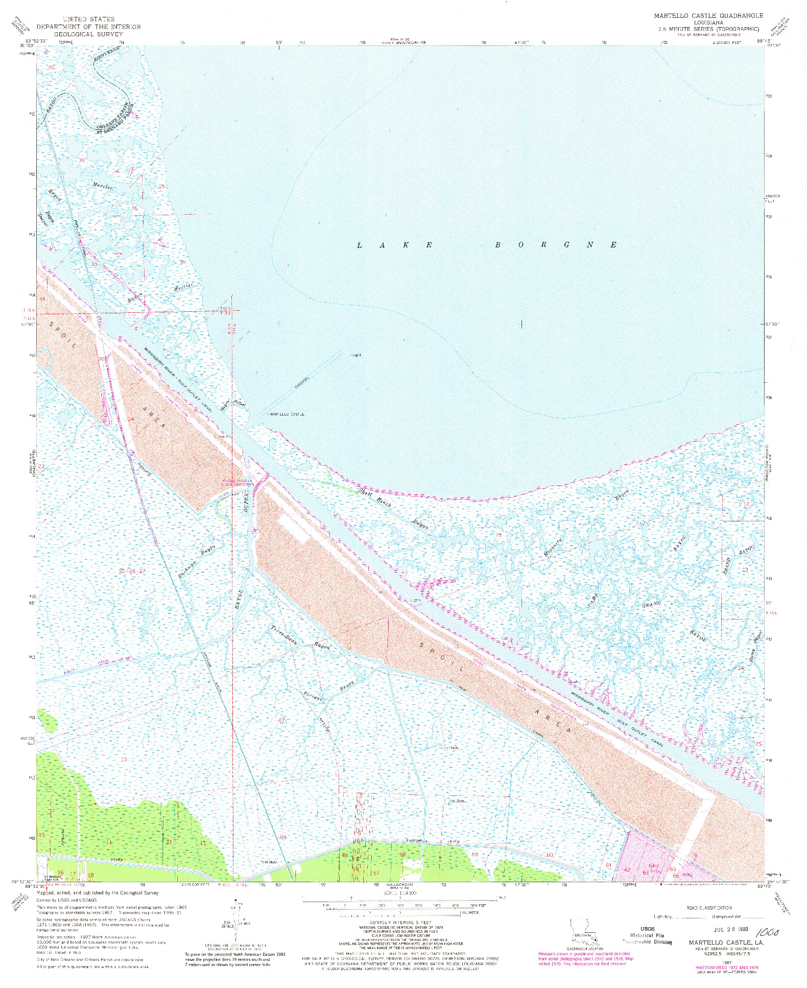 USGS 1:24000-SCALE QUADRANGLE FOR MARTELLO CASTLE, LA 1967