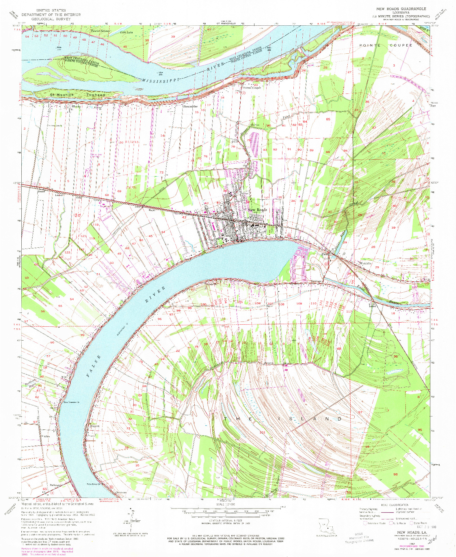 USGS 1:24000-SCALE QUADRANGLE FOR NEW ROADS, LA 1962