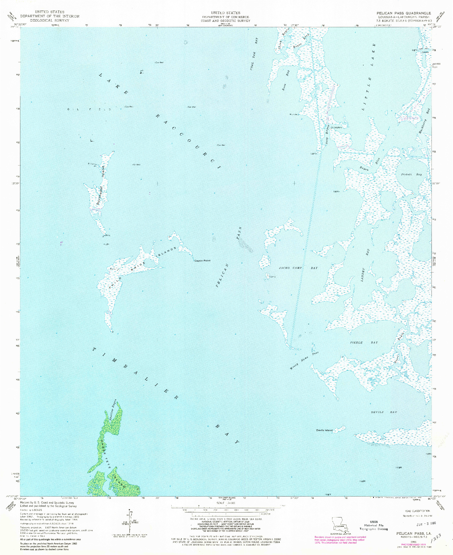 USGS 1:24000-SCALE QUADRANGLE FOR PELICAN PASS, LA 1956