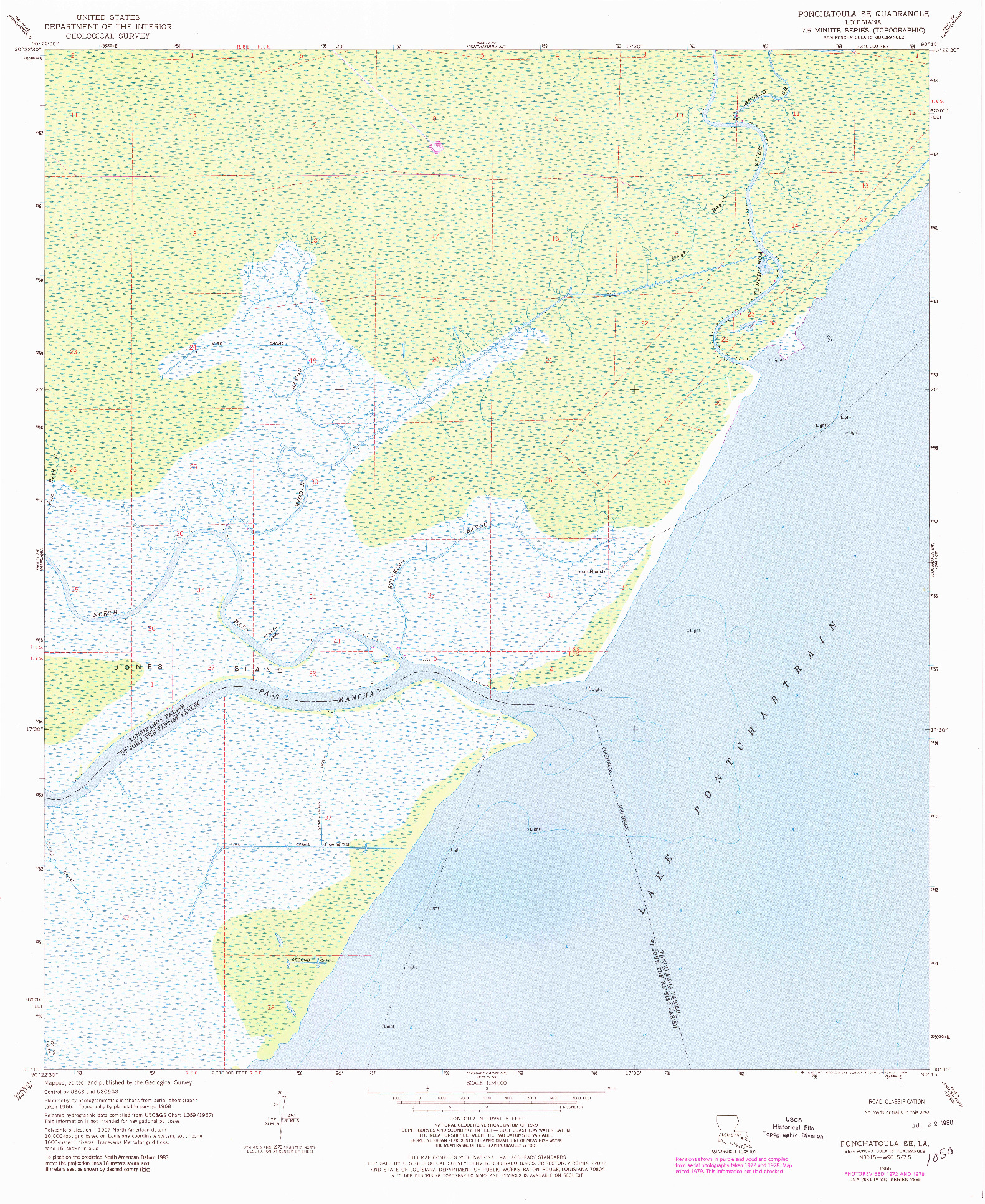 USGS 1:24000-SCALE QUADRANGLE FOR PONCHATOULA SE, LA 1968