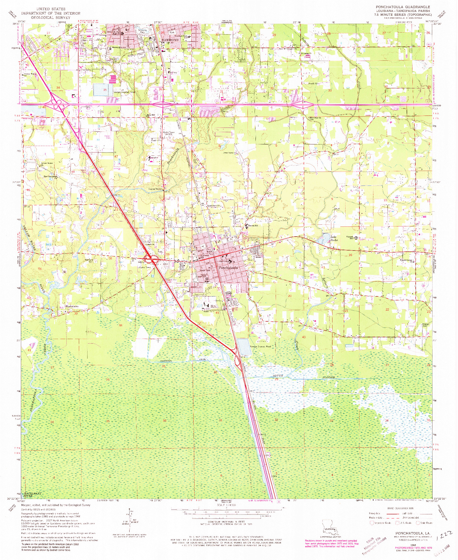 USGS 1:24000-SCALE QUADRANGLE FOR PONCHATOULA, LA 1968