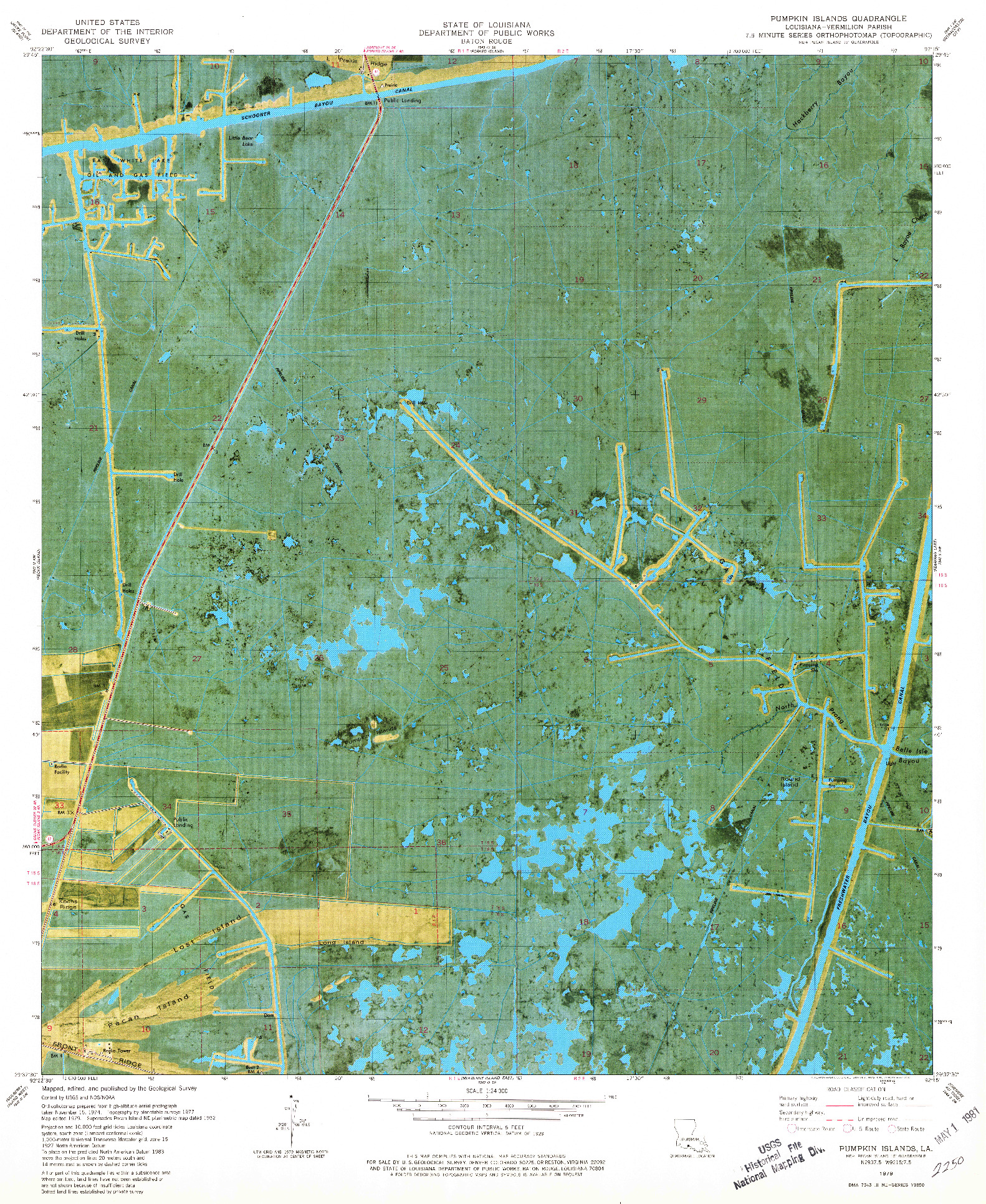 USGS 1:24000-SCALE QUADRANGLE FOR PUMPKIN ISLANDS, LA 1979