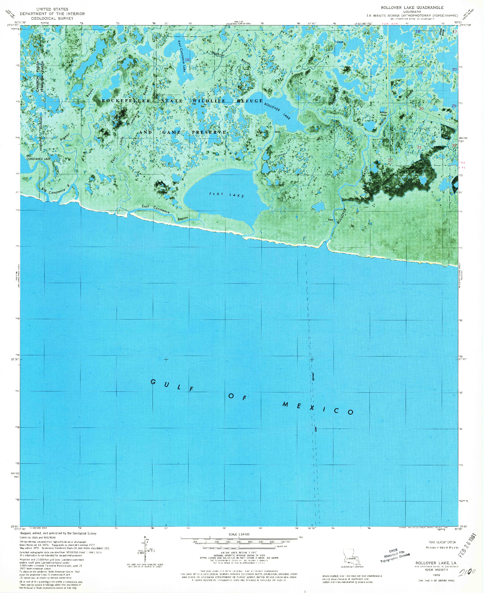 USGS 1:24000-SCALE QUADRANGLE FOR ROLLOVER LAKE, LA 1979