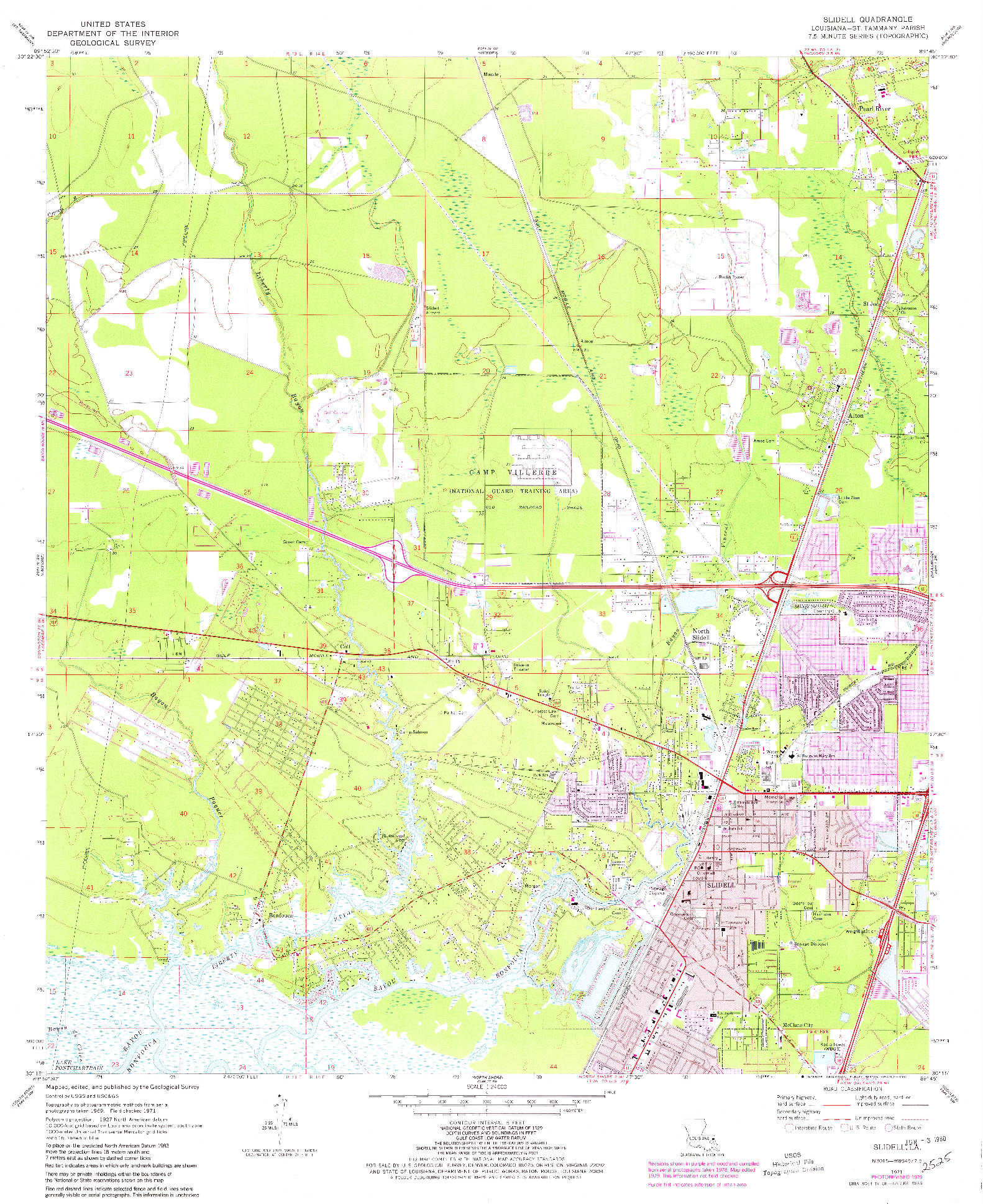 USGS 1:24000-SCALE QUADRANGLE FOR SLIDELL, LA 1971