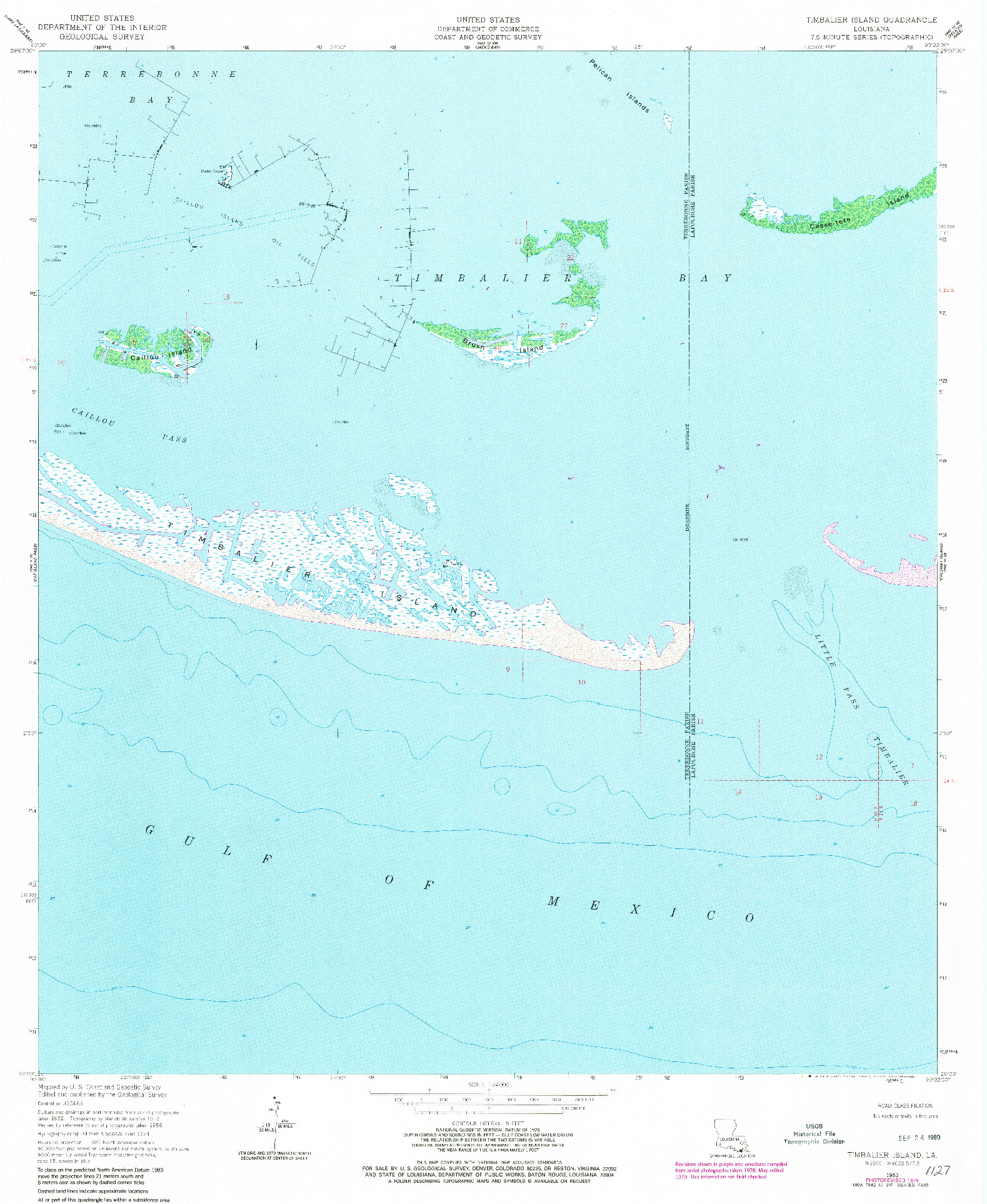 USGS 1:24000-SCALE QUADRANGLE FOR TIMBALIER ISLAND, LA 1953