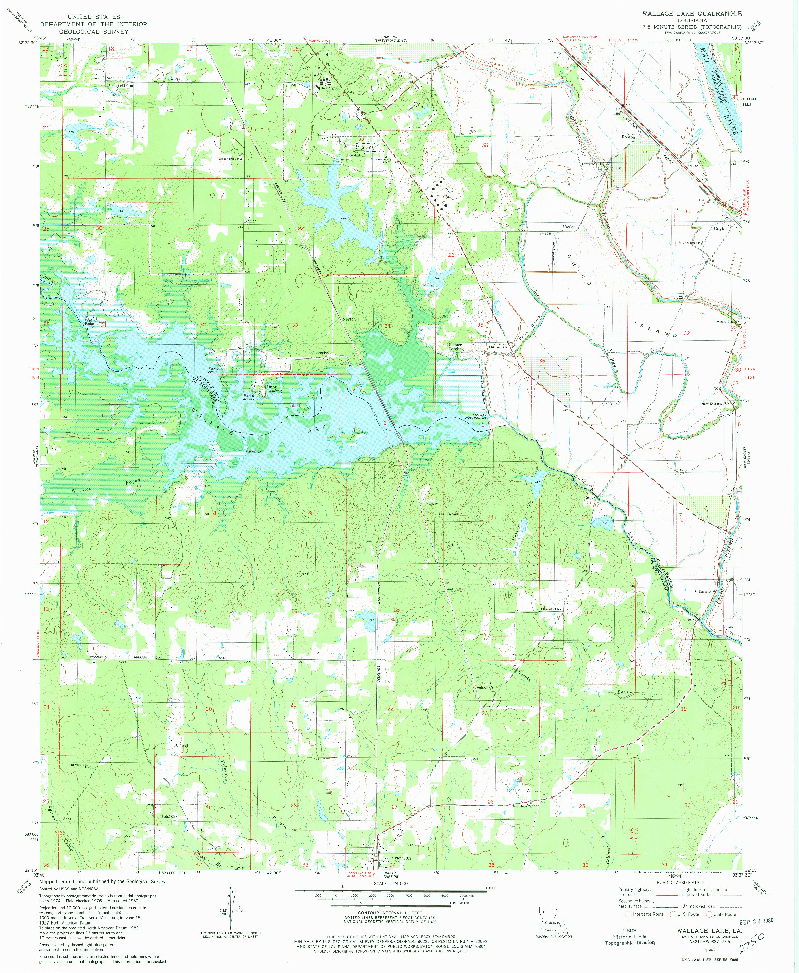 USGS 1:24000-SCALE QUADRANGLE FOR WALLACE LAKE, LA 1980