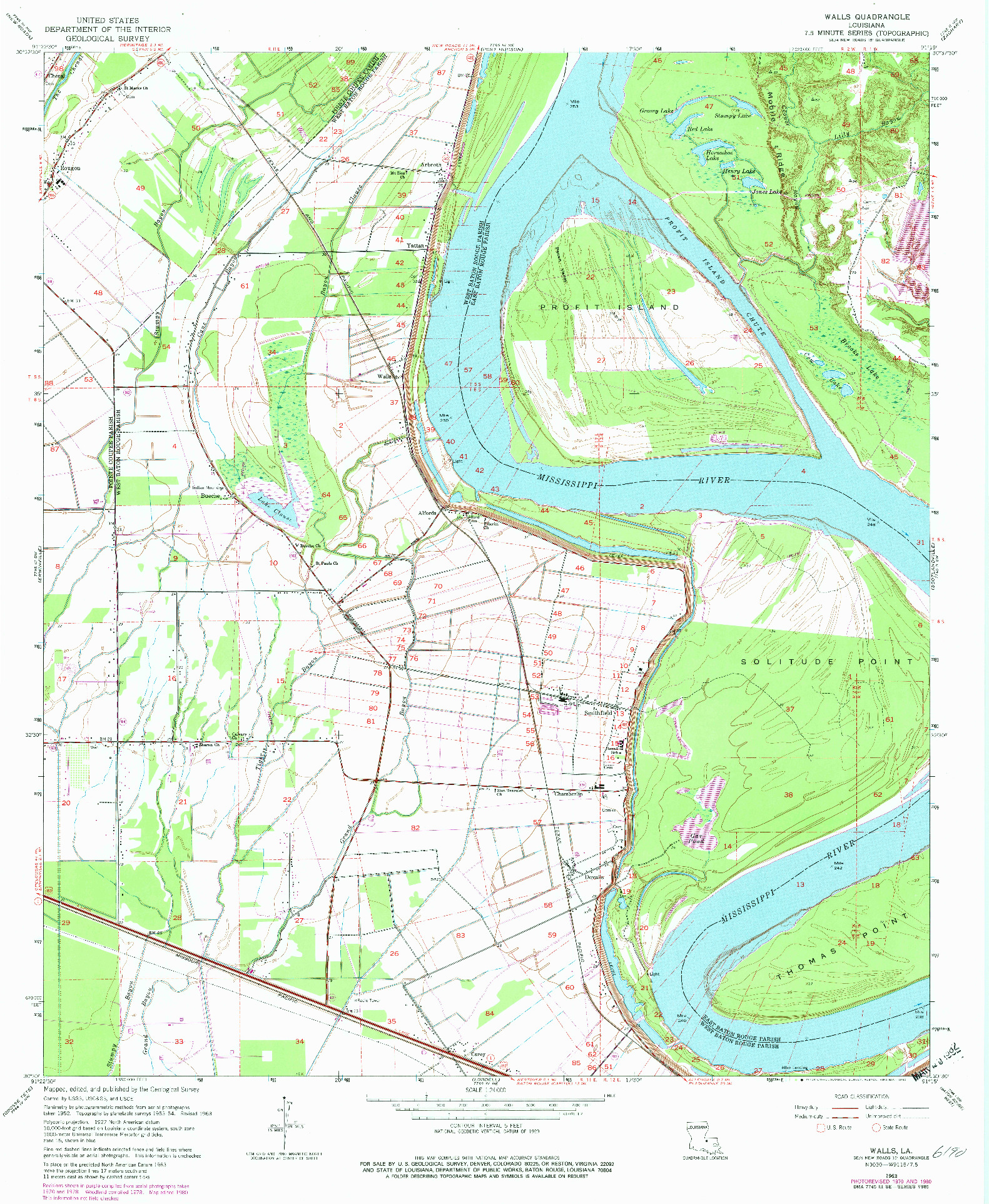 USGS 1:24000-SCALE QUADRANGLE FOR WALLS, LA 1963