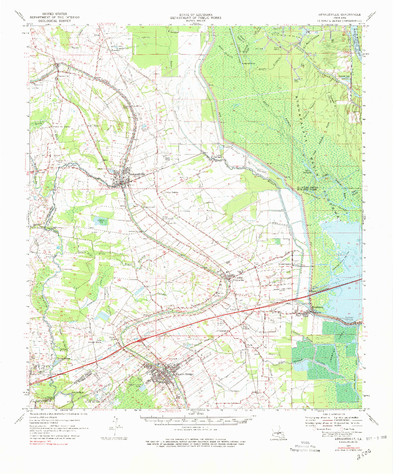 USGS 1:62500-SCALE QUADRANGLE FOR ARNAUDVILLE, LA 1970