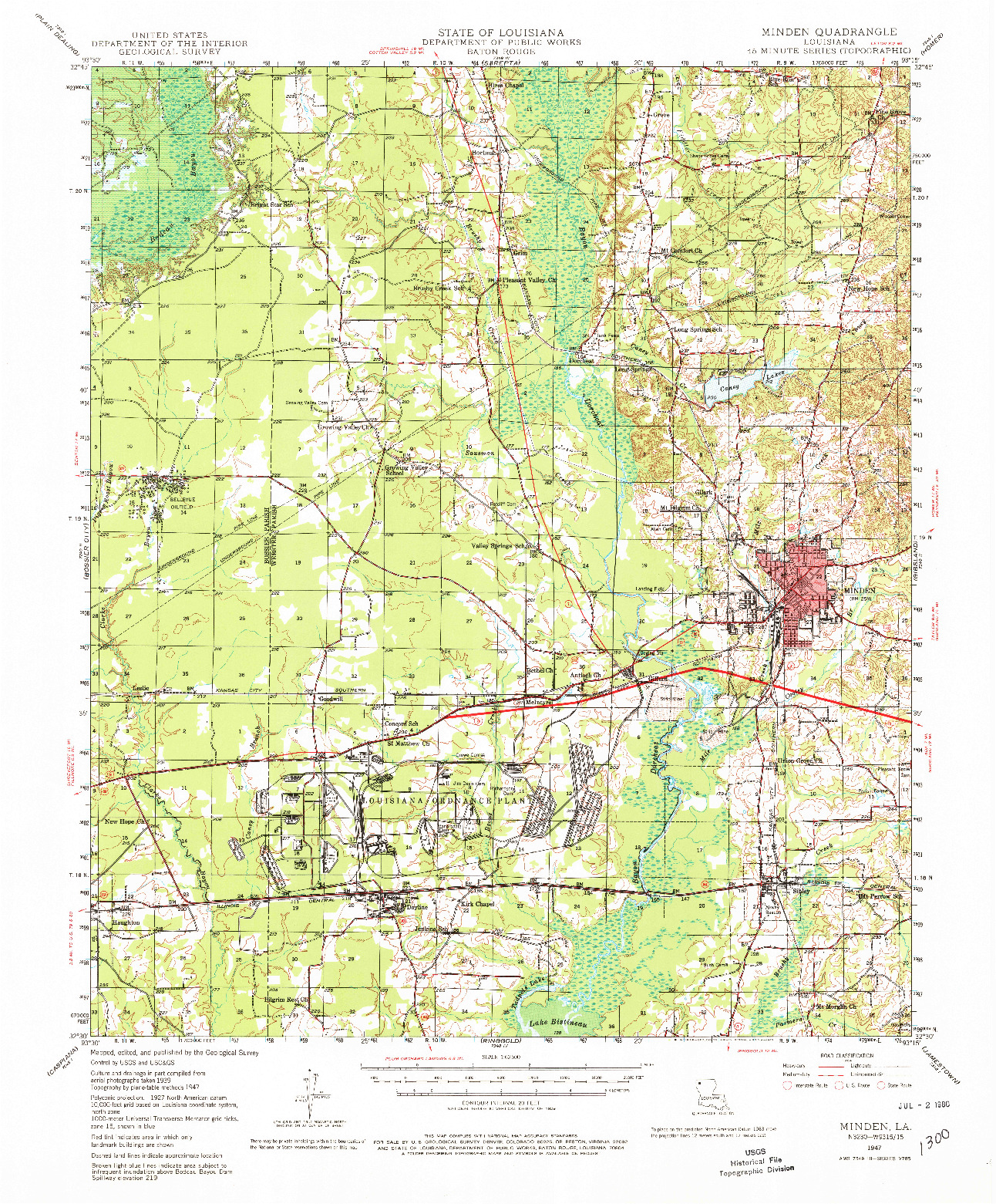 USGS 1:62500-SCALE QUADRANGLE FOR MINDEN, LA 1947