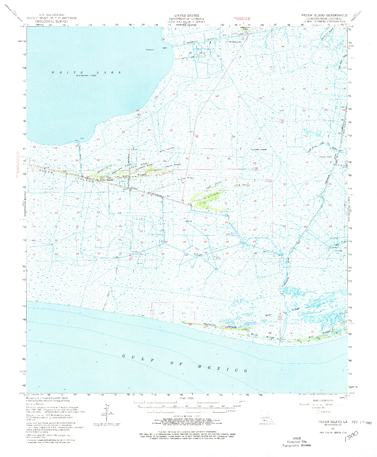 USGS 1:62500-SCALE QUADRANGLE FOR PECAN ISLAND, LA 1951