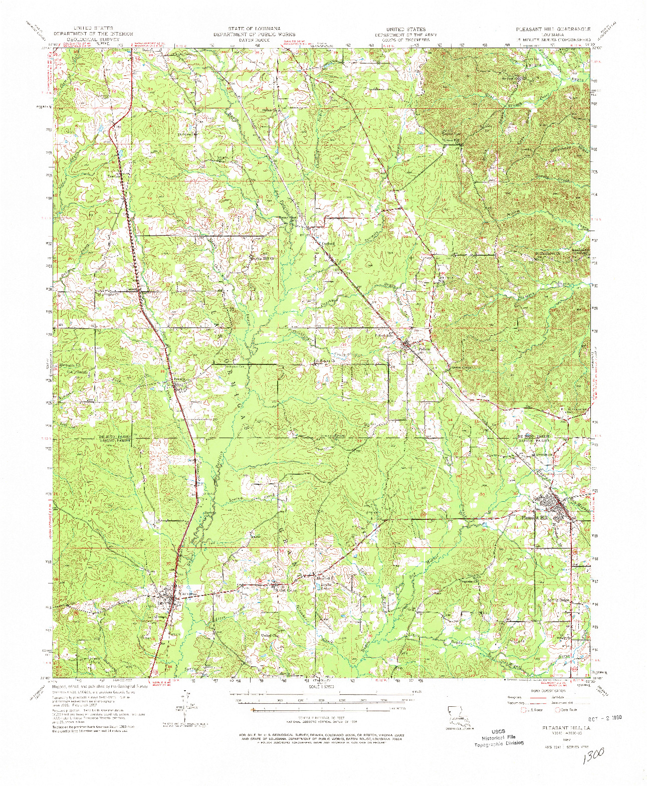 USGS 1:62500-SCALE QUADRANGLE FOR PLEASANT HILL, LA 1957