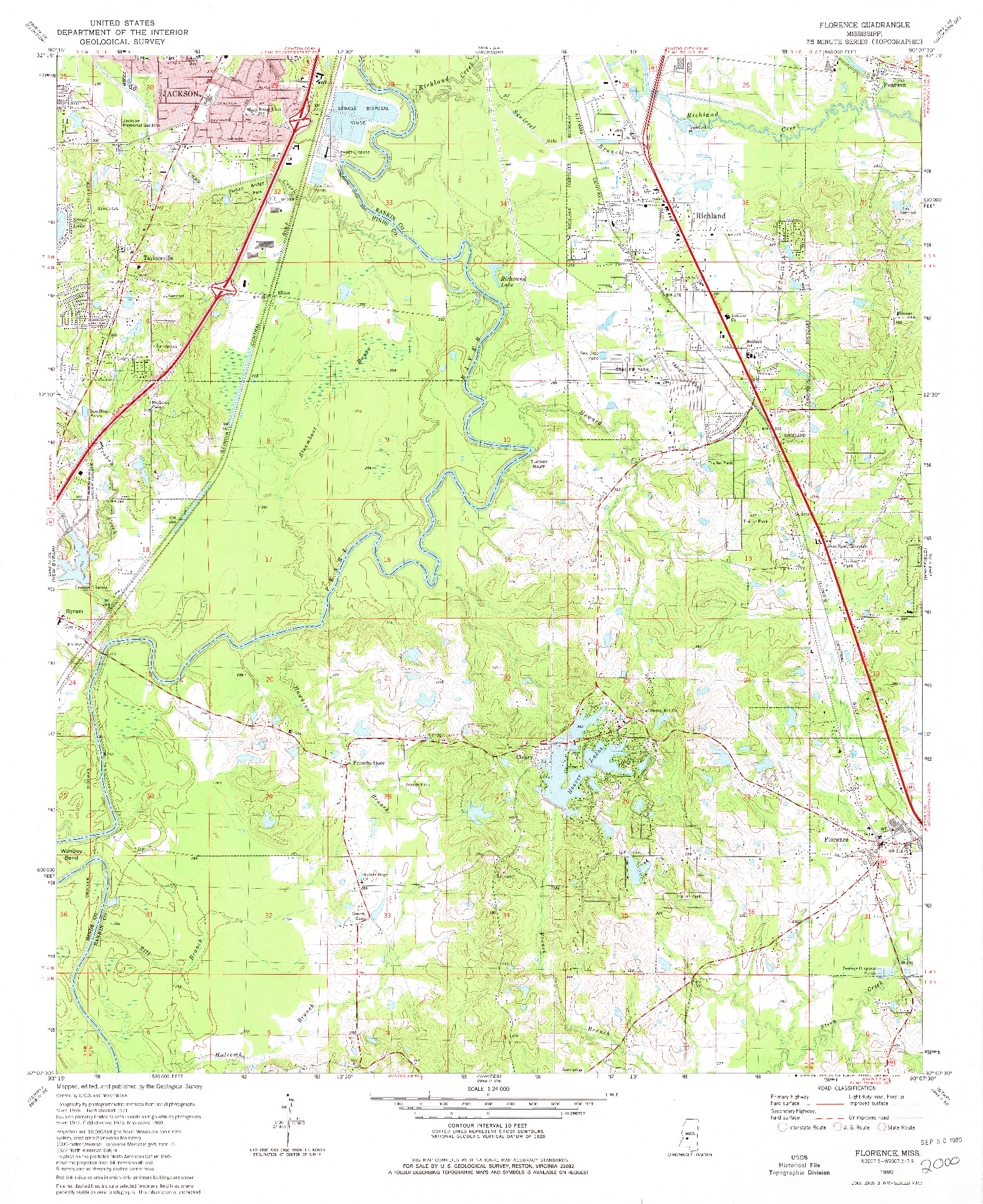 USGS 1:24000-SCALE QUADRANGLE FOR FLORENCE, MS 1980