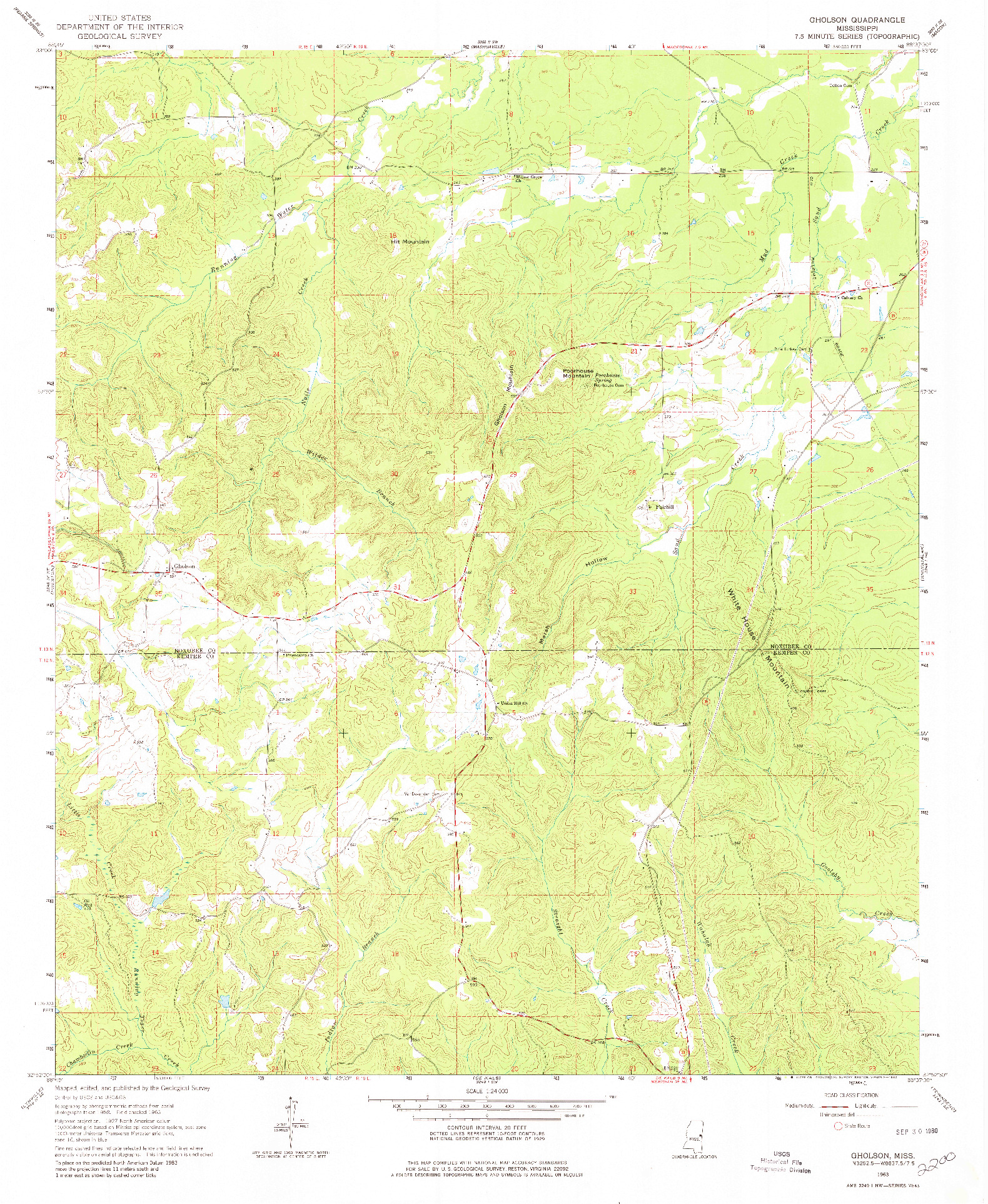 USGS 1:24000-SCALE QUADRANGLE FOR GHOLSON, MS 1963