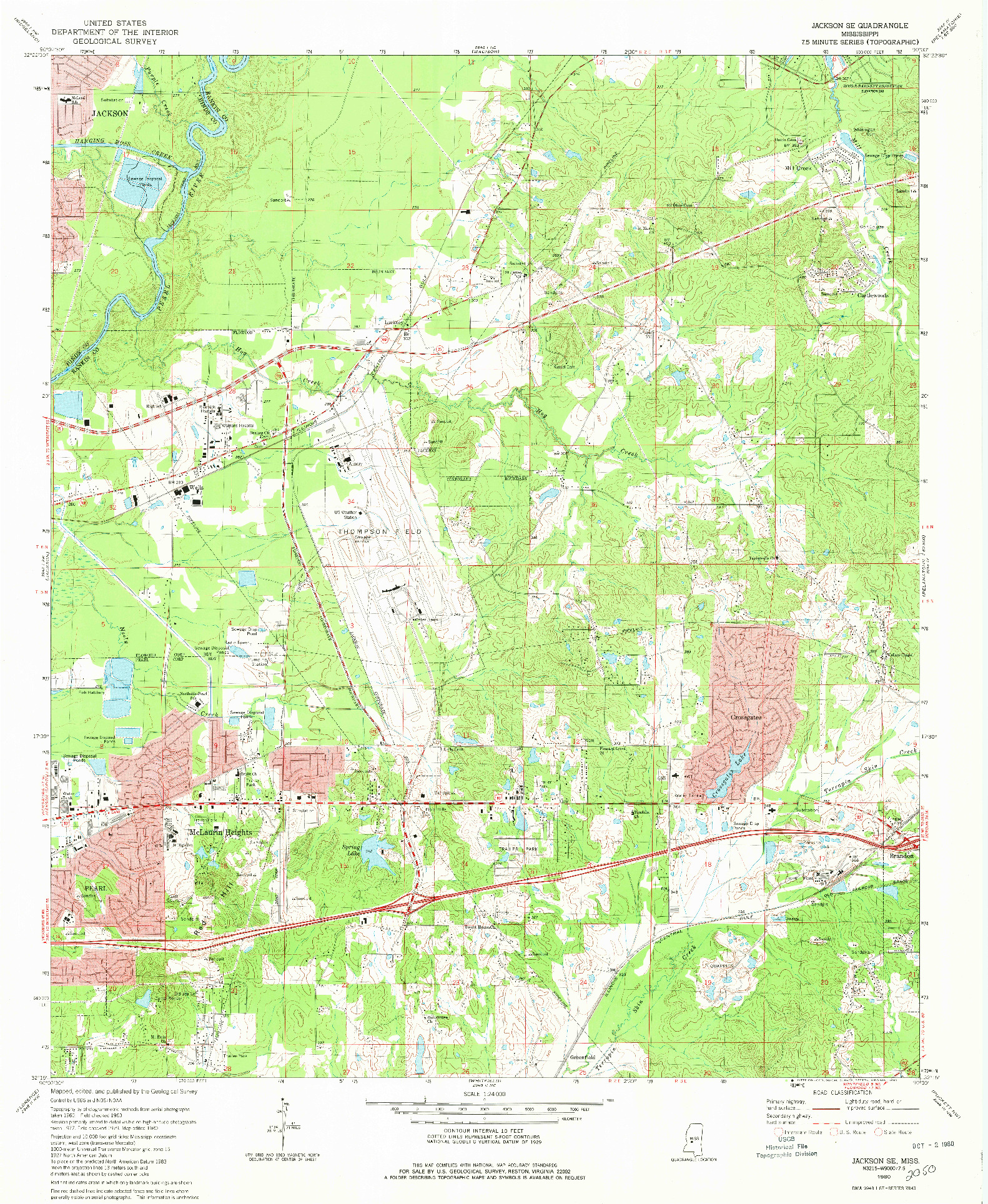 USGS 1:24000-SCALE QUADRANGLE FOR JACKSON SE, MS 1980