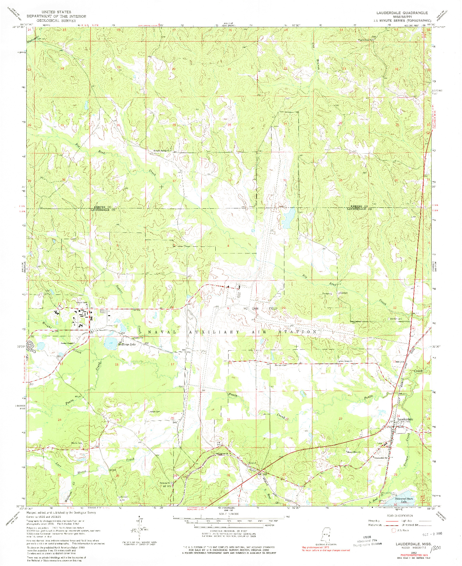 USGS 1:24000-SCALE QUADRANGLE FOR LAUDERDALE, MS 1962