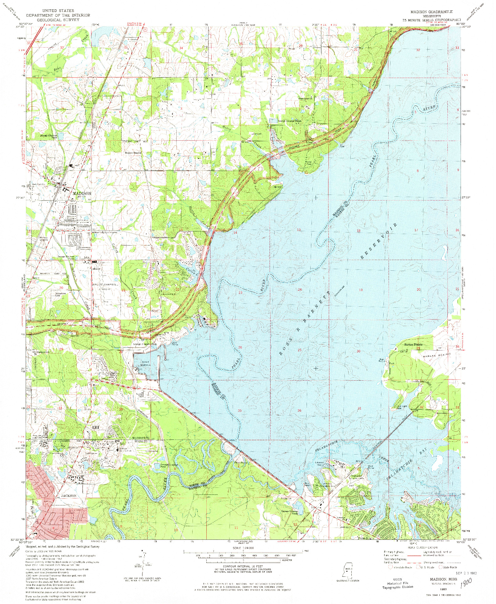 USGS 1:24000-SCALE QUADRANGLE FOR MADISON, MS 1980