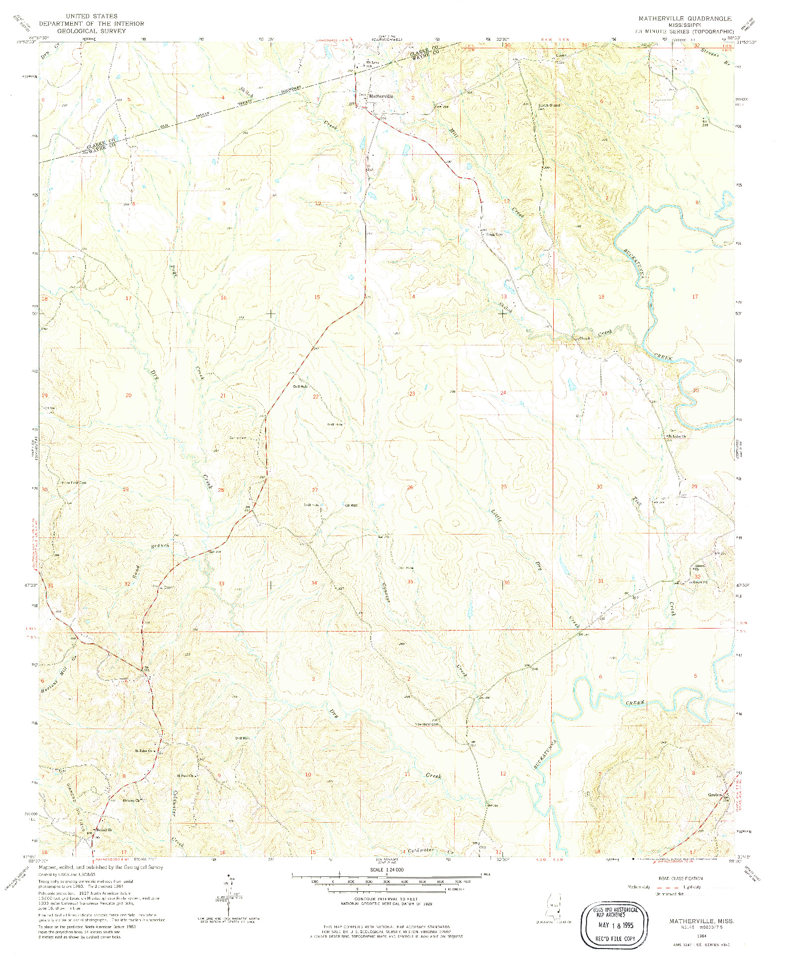 USGS 1:24000-SCALE QUADRANGLE FOR MATHERVILLE, MS 1964