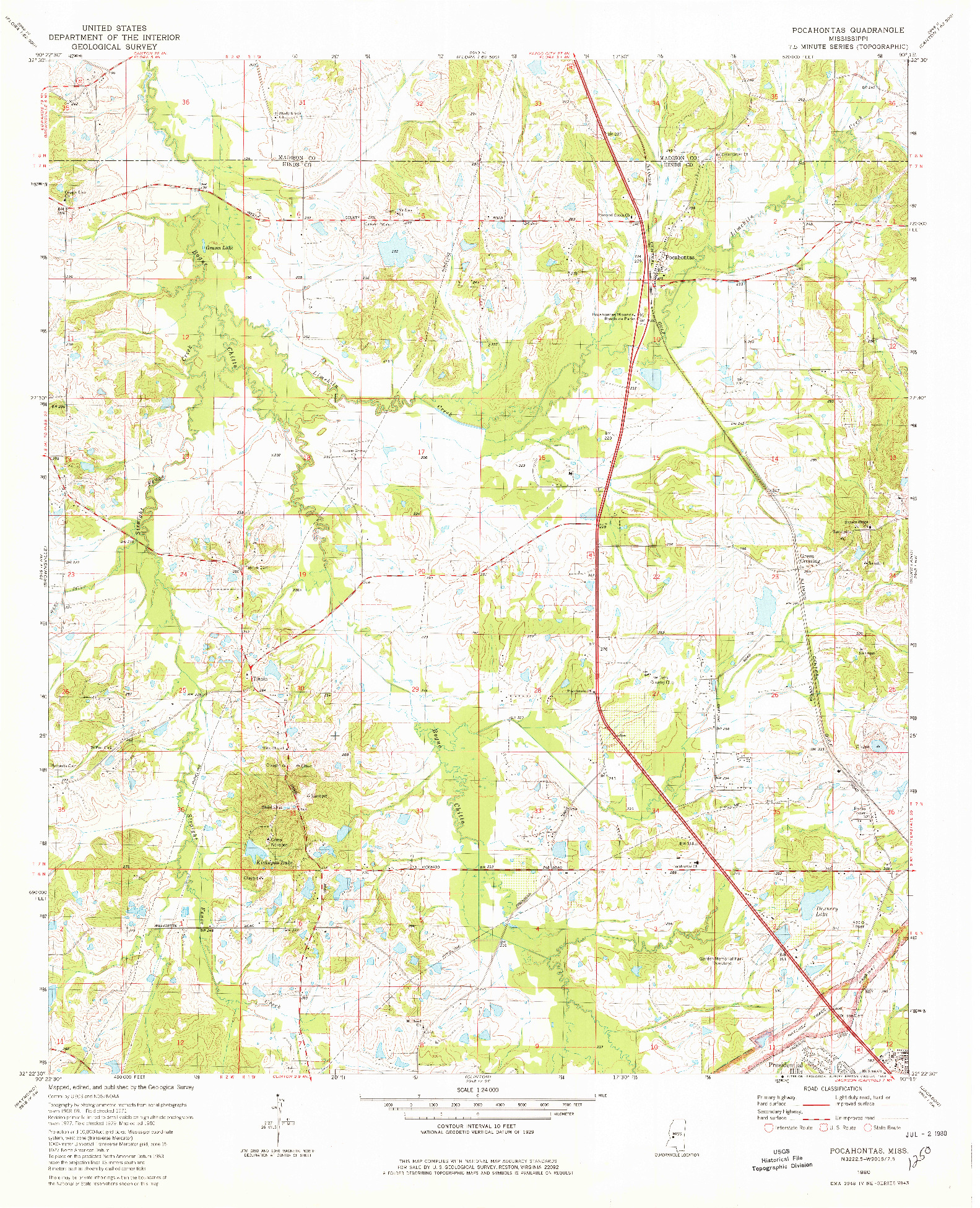 USGS 1:24000-SCALE QUADRANGLE FOR POCAHONTAS, MS 1980