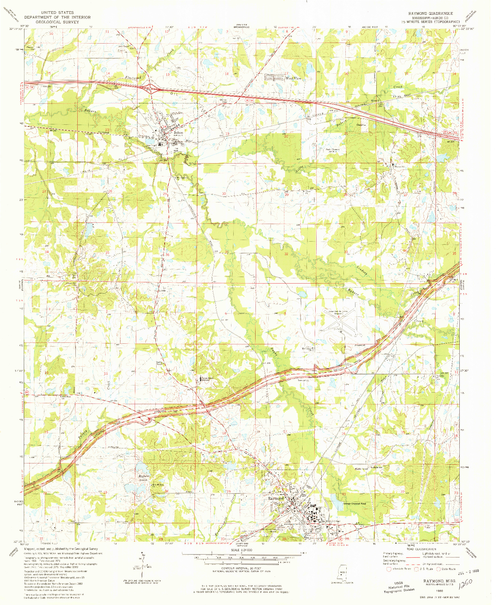 USGS 1:24000-SCALE QUADRANGLE FOR RAYMOND, MS 1980