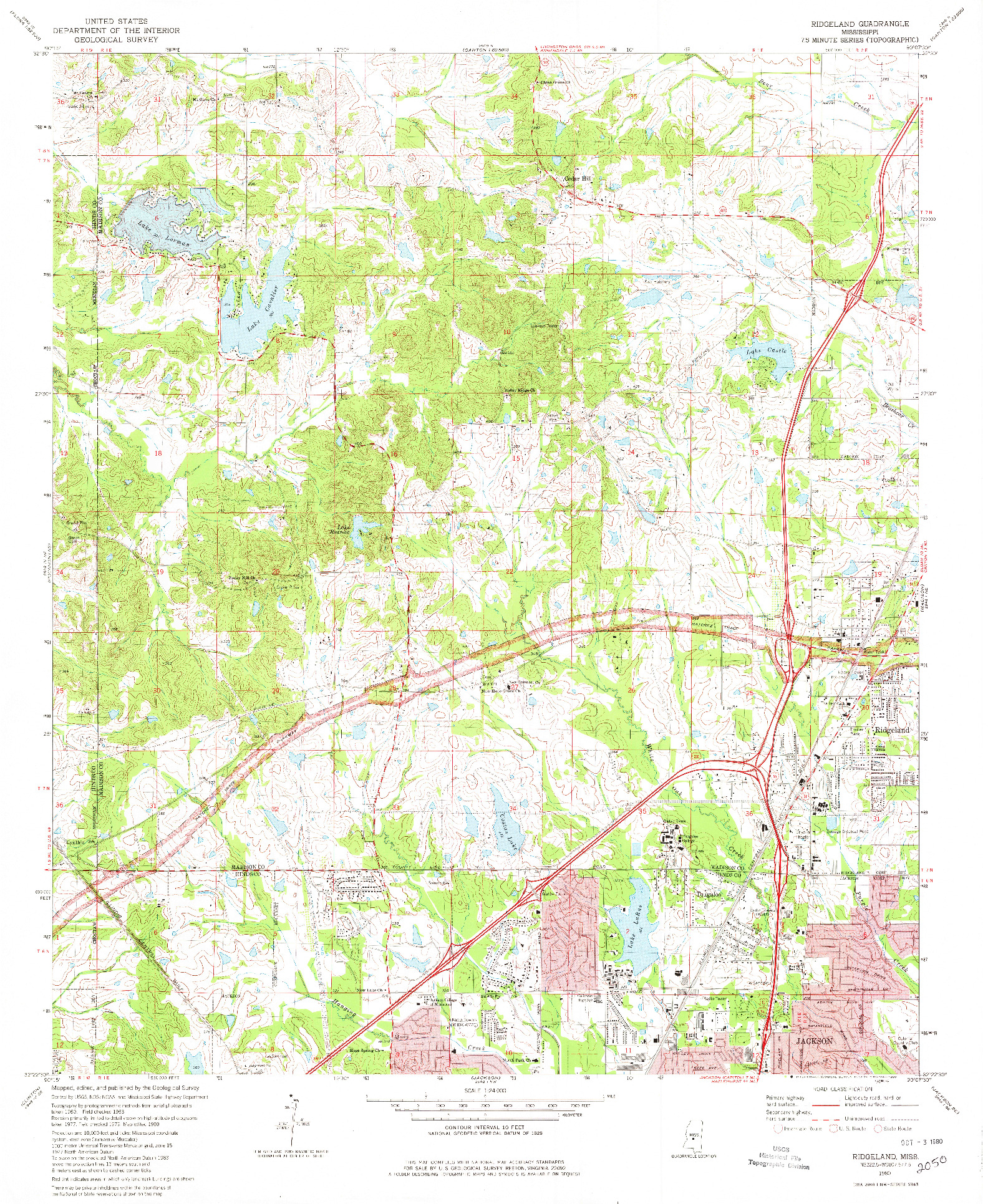 USGS 1:24000-SCALE QUADRANGLE FOR RIDGELAND, MS 1980