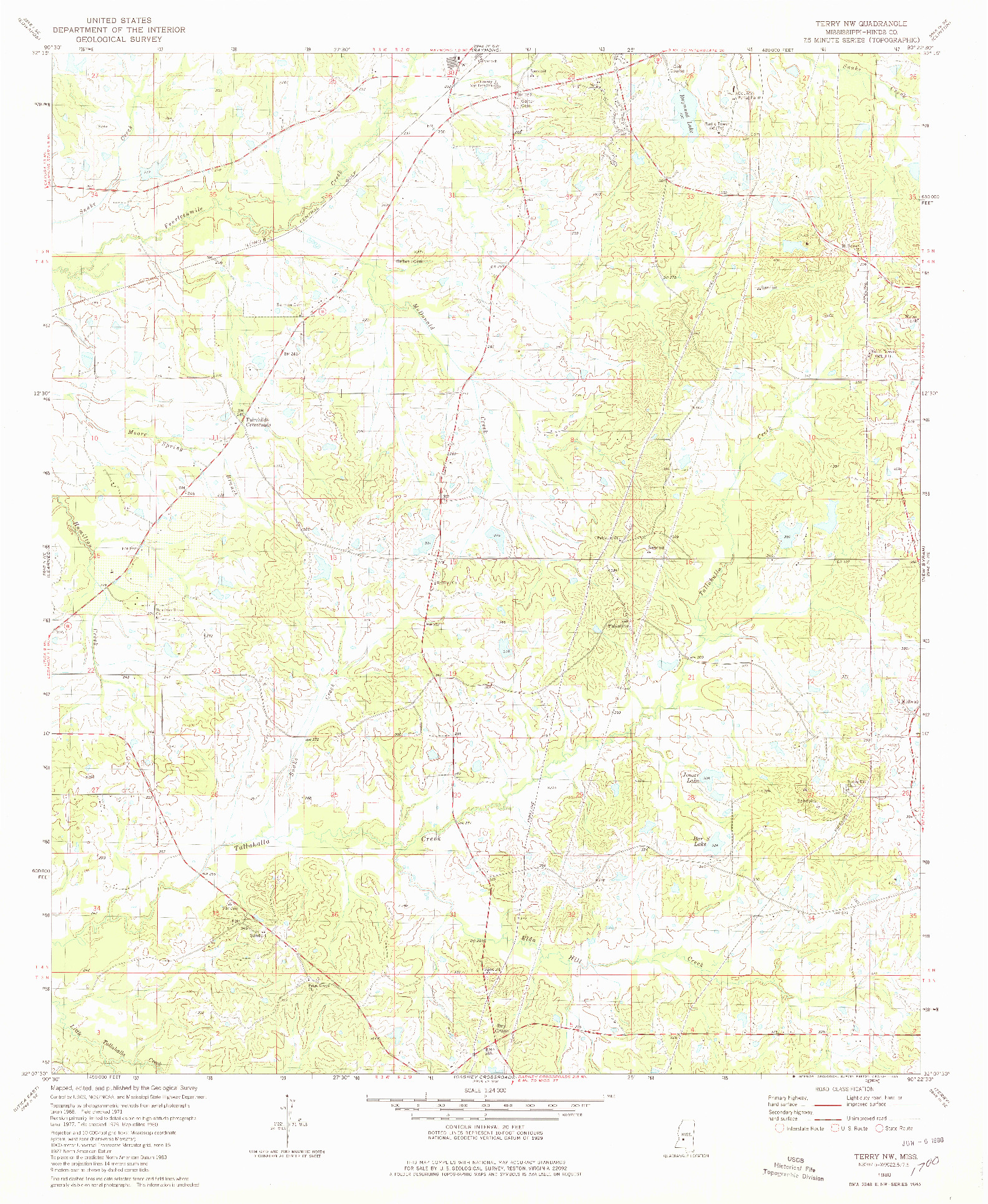USGS 1:24000-SCALE QUADRANGLE FOR TERRY NW, MS 1980