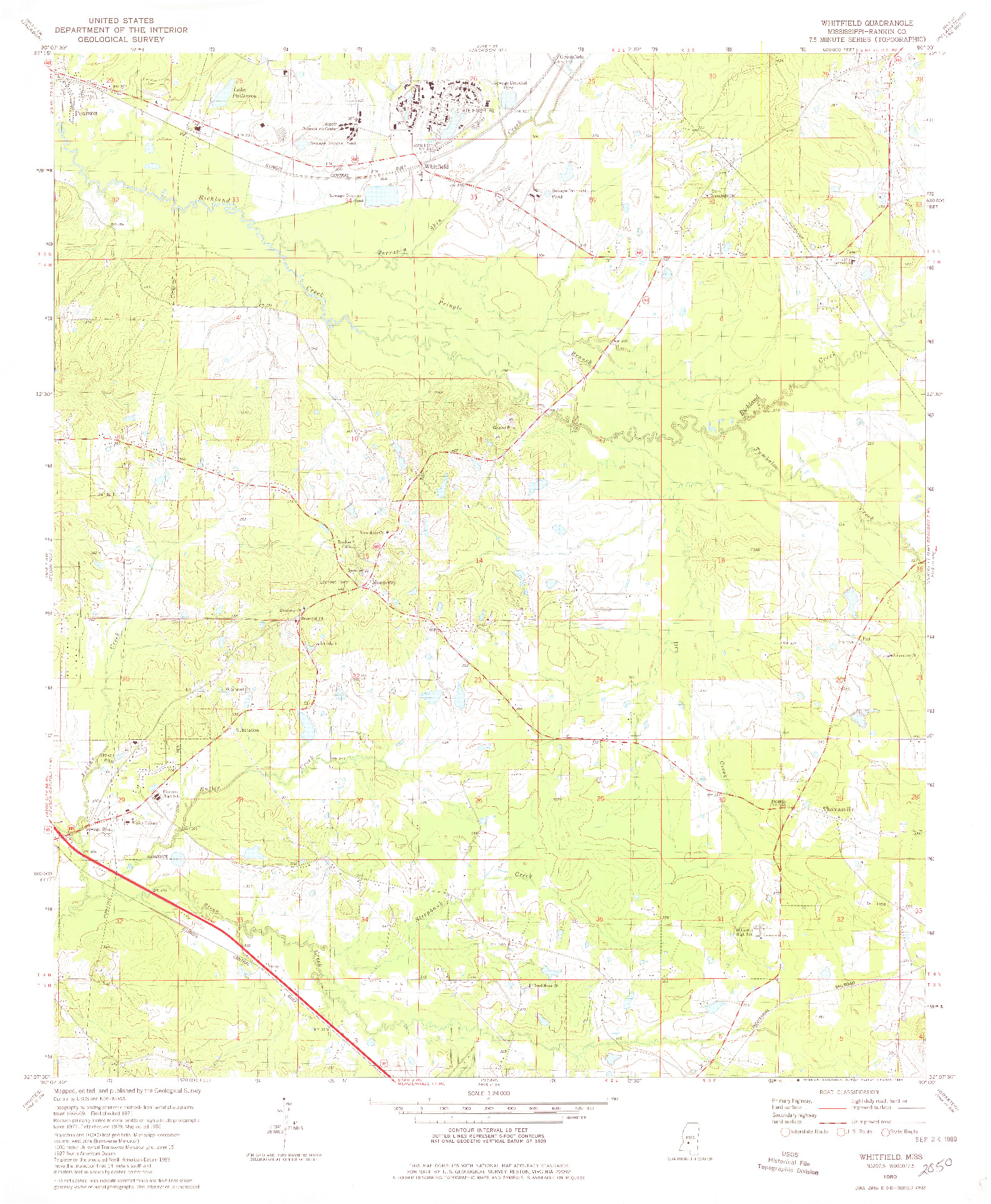 USGS 1:24000-SCALE QUADRANGLE FOR WHITFIELD, MS 1980