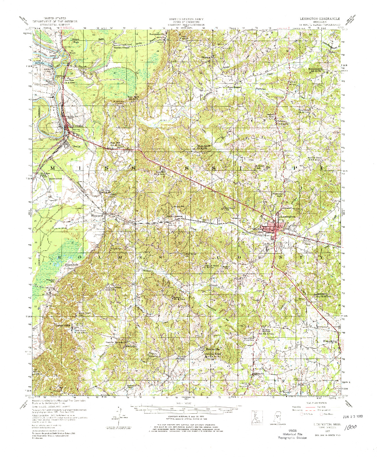 USGS 1:62500-SCALE QUADRANGLE FOR LEXINGTON, MS 1957