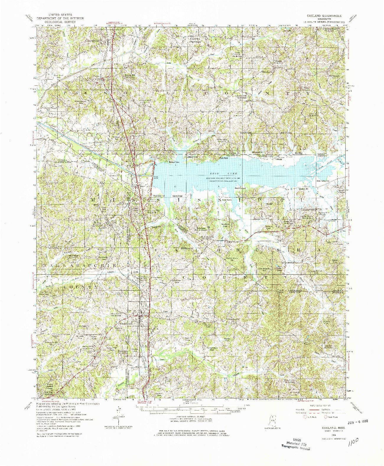 USGS 1:62500-SCALE QUADRANGLE FOR OAKLAND, MS 1954