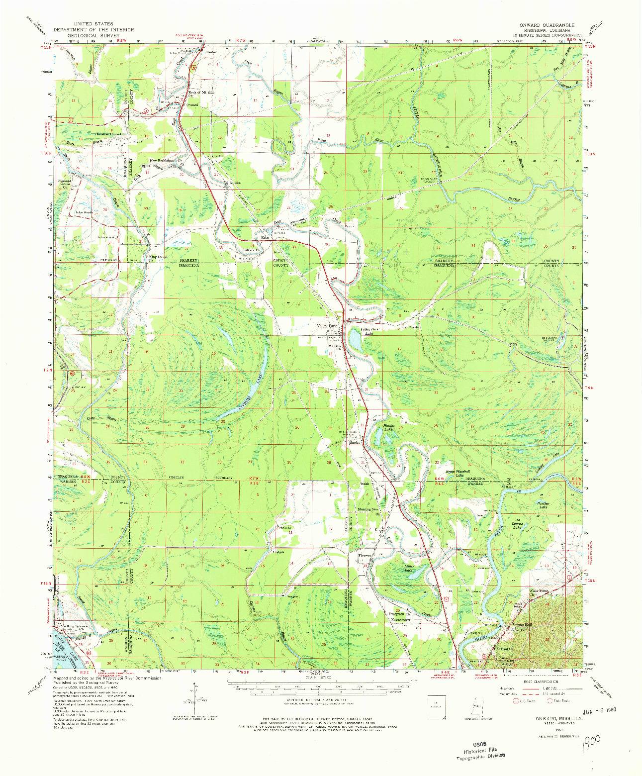USGS 1:62500-SCALE QUADRANGLE FOR ONWARD, MS 1963