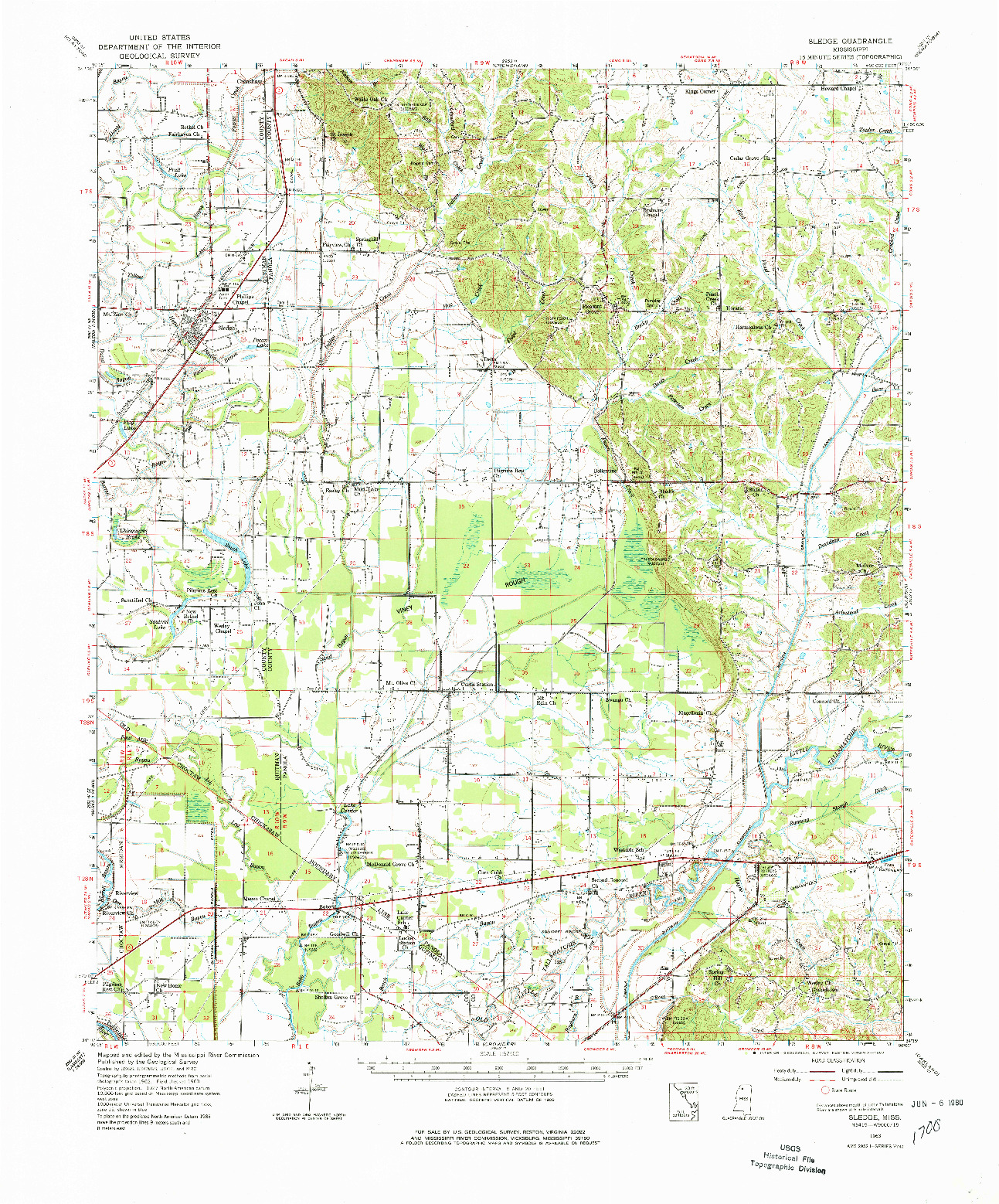 USGS 1:62500-SCALE QUADRANGLE FOR SLEDGE, MS 1963