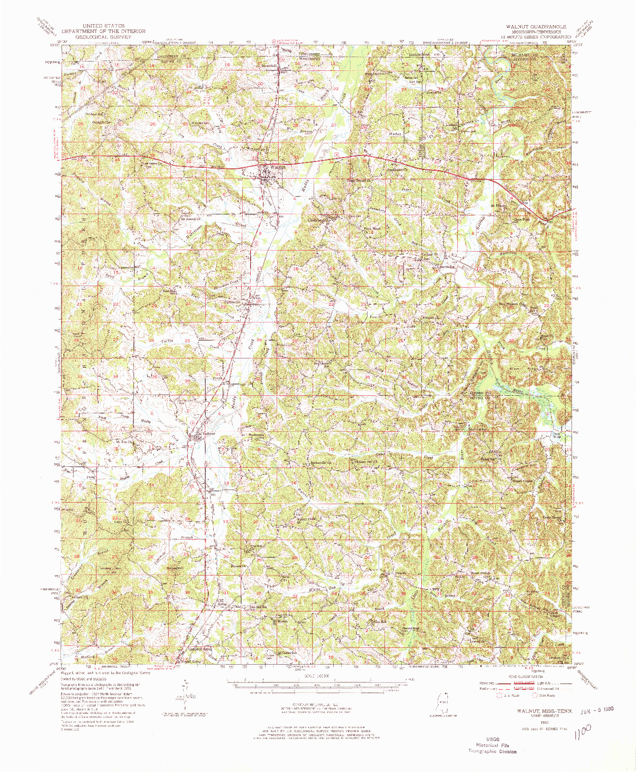 USGS 1:62500-SCALE QUADRANGLE FOR WALNUT, MS 1951