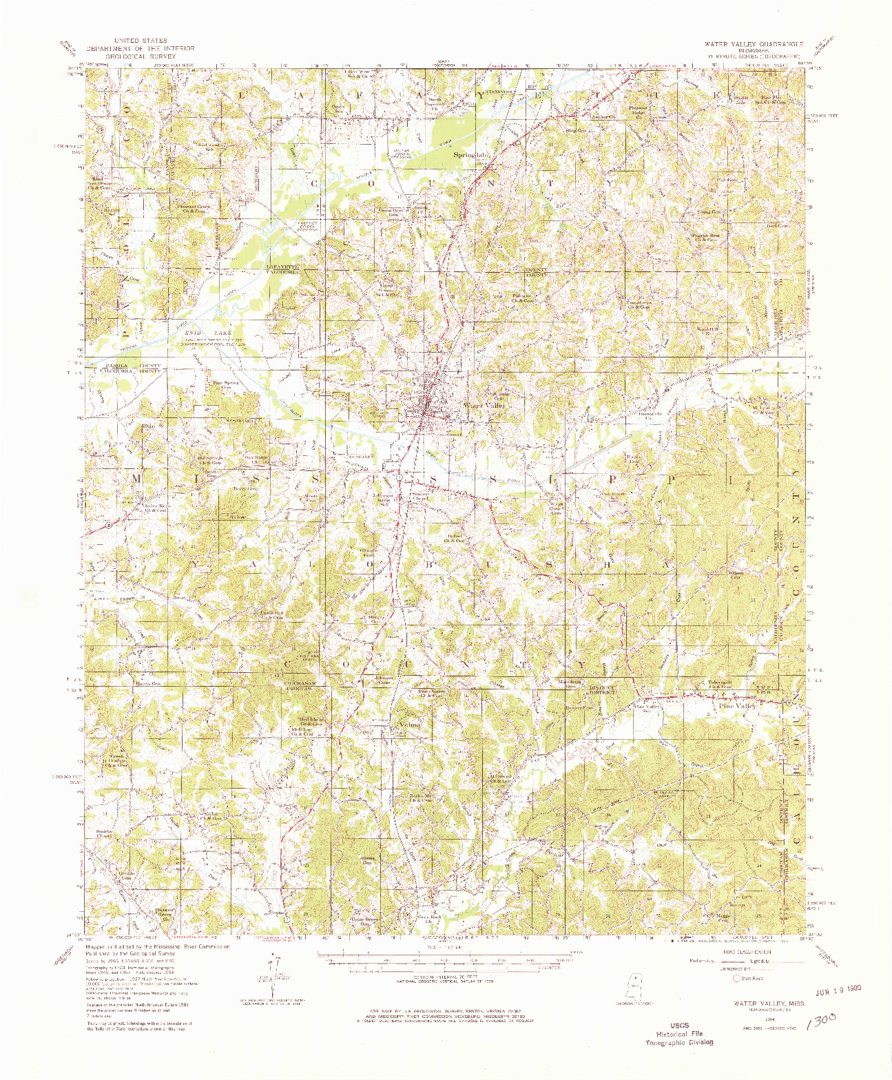 USGS 1:62500-SCALE QUADRANGLE FOR WATER VALLEY, MS 1954