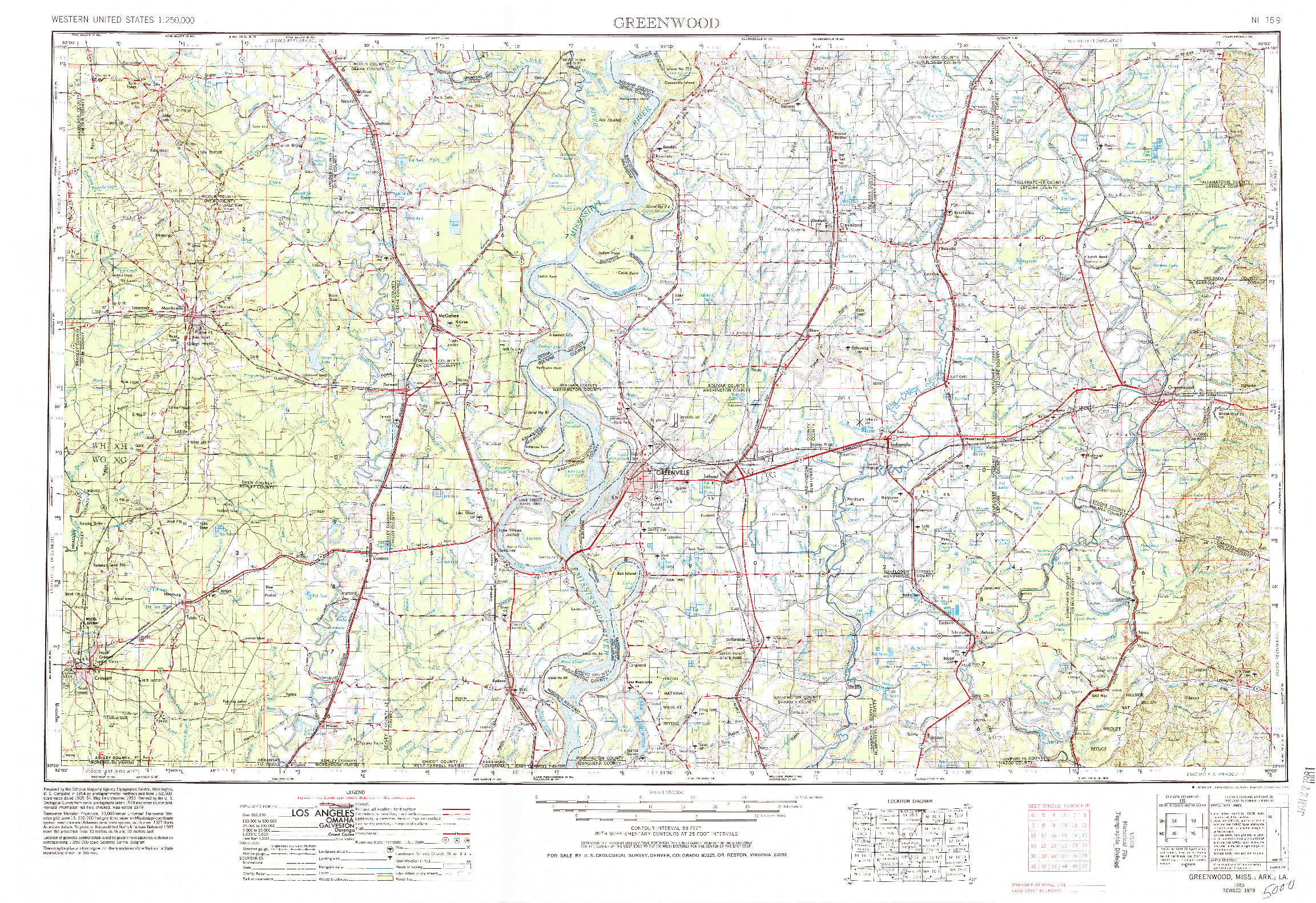 USGS 1:250000-SCALE QUADRANGLE FOR GREENWOOD, MS 1953