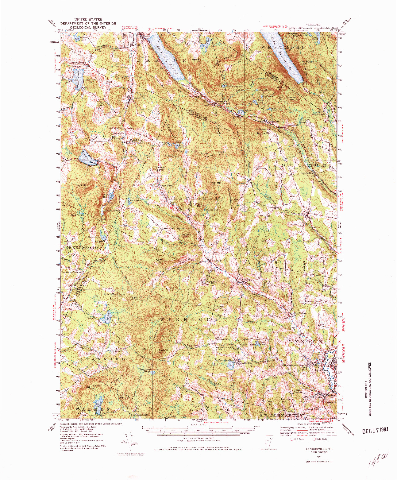 USGS 1:62500-SCALE QUADRANGLE FOR LYNDONVILLE, VT 1951