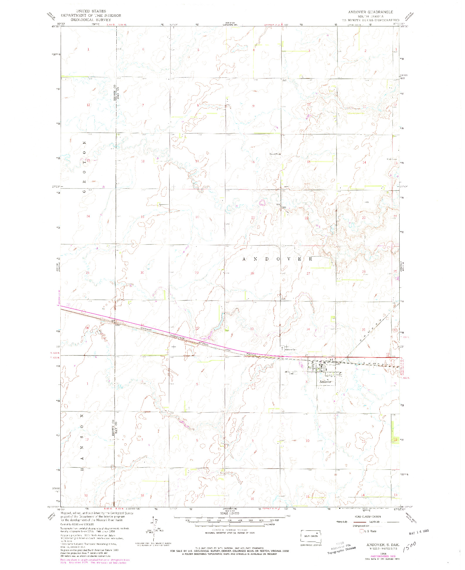 USGS 1:24000-SCALE QUADRANGLE FOR ANDOVER, SD 1958
