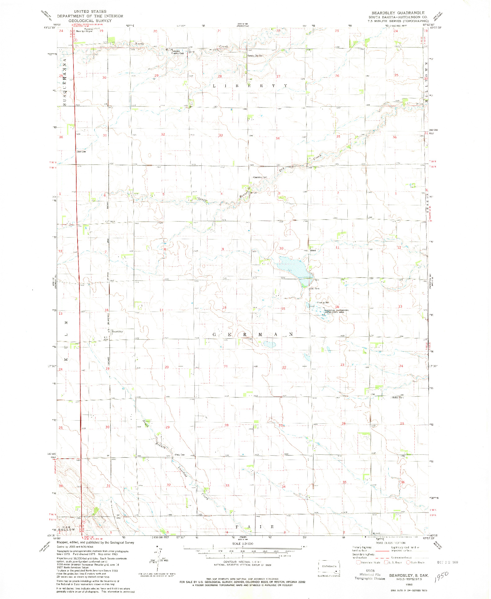 USGS 1:24000-SCALE QUADRANGLE FOR BEARDSLEY, SD 1980
