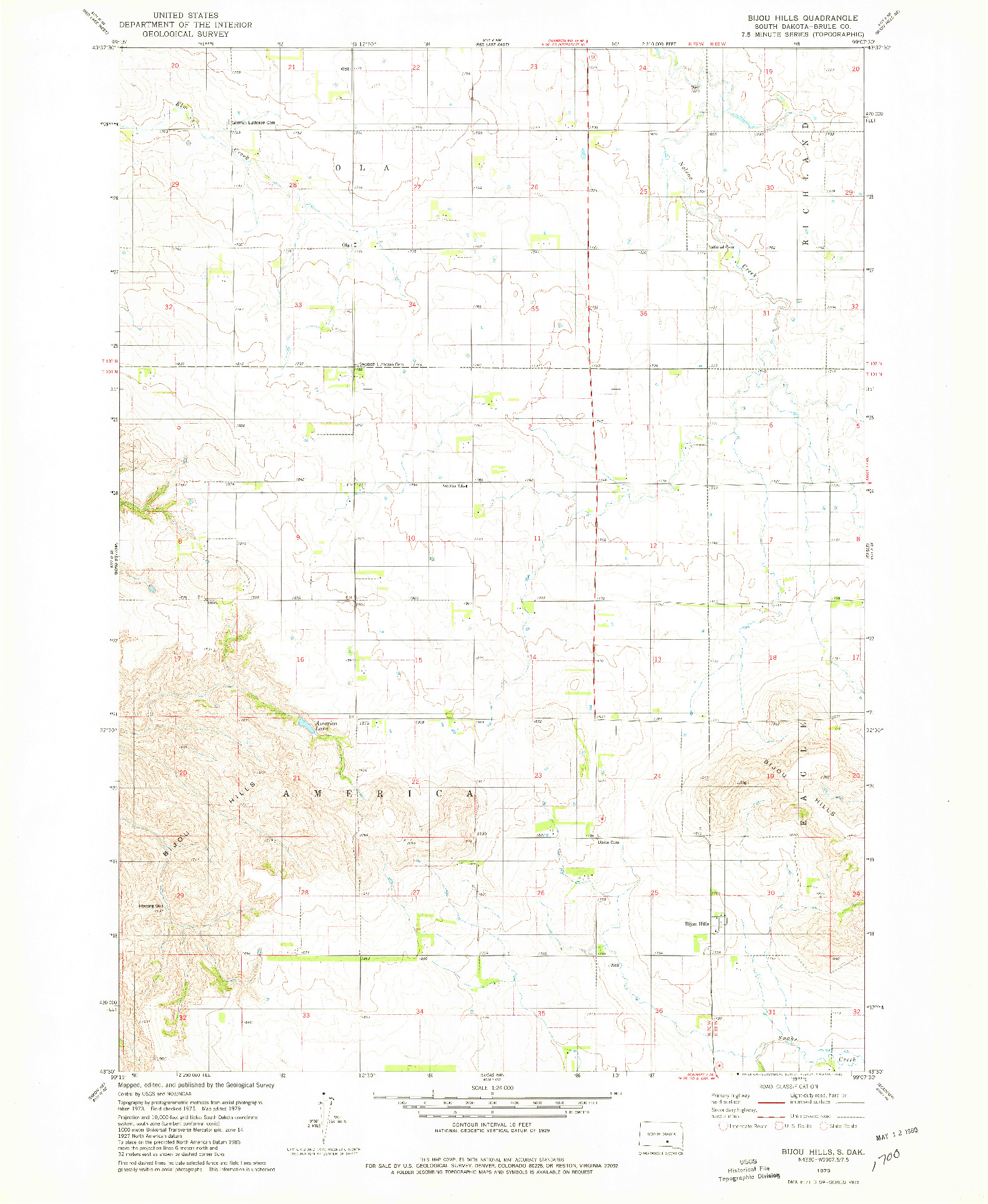 USGS 1:24000-SCALE QUADRANGLE FOR BIJOU HILLS, SD 1979