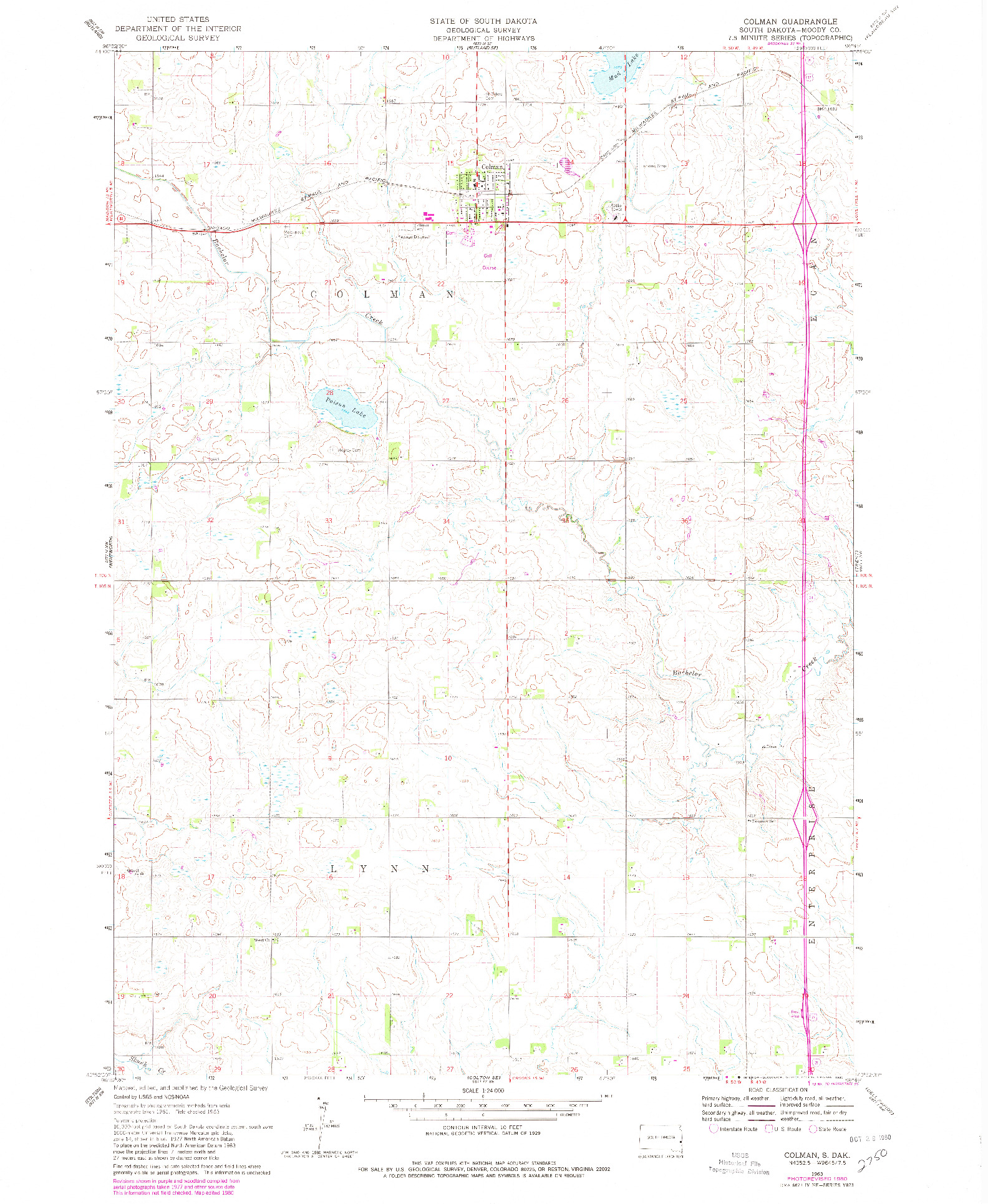 USGS 1:24000-SCALE QUADRANGLE FOR COLMAN, SD 1963