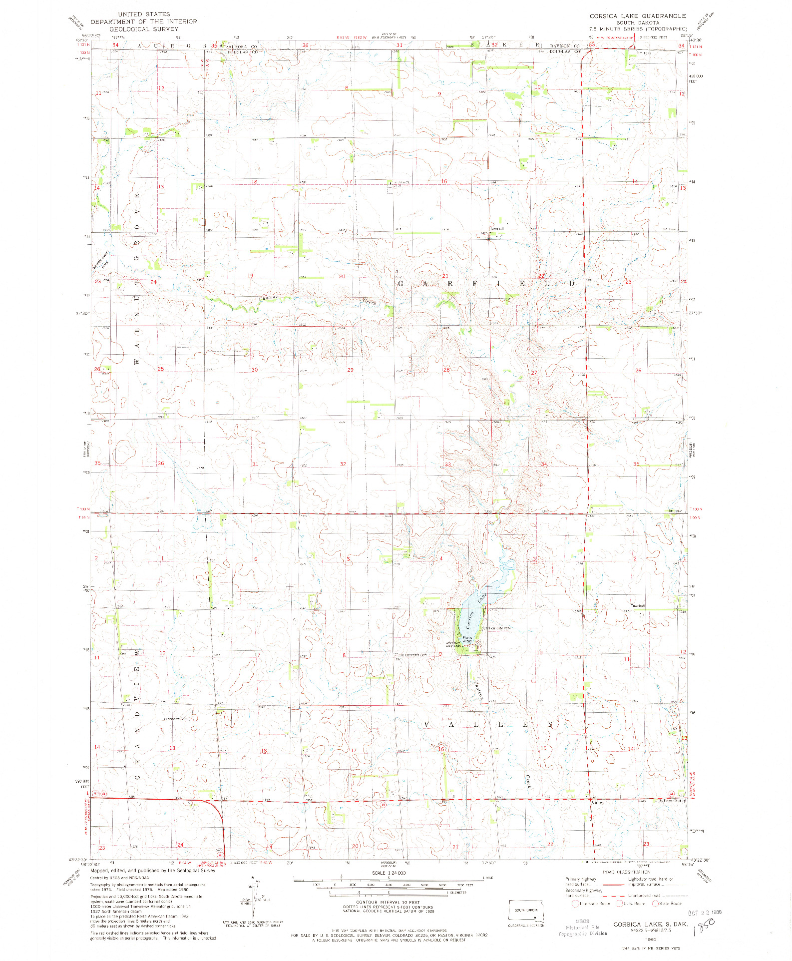 USGS 1:24000-SCALE QUADRANGLE FOR CORSICA LAKE, SD 1980