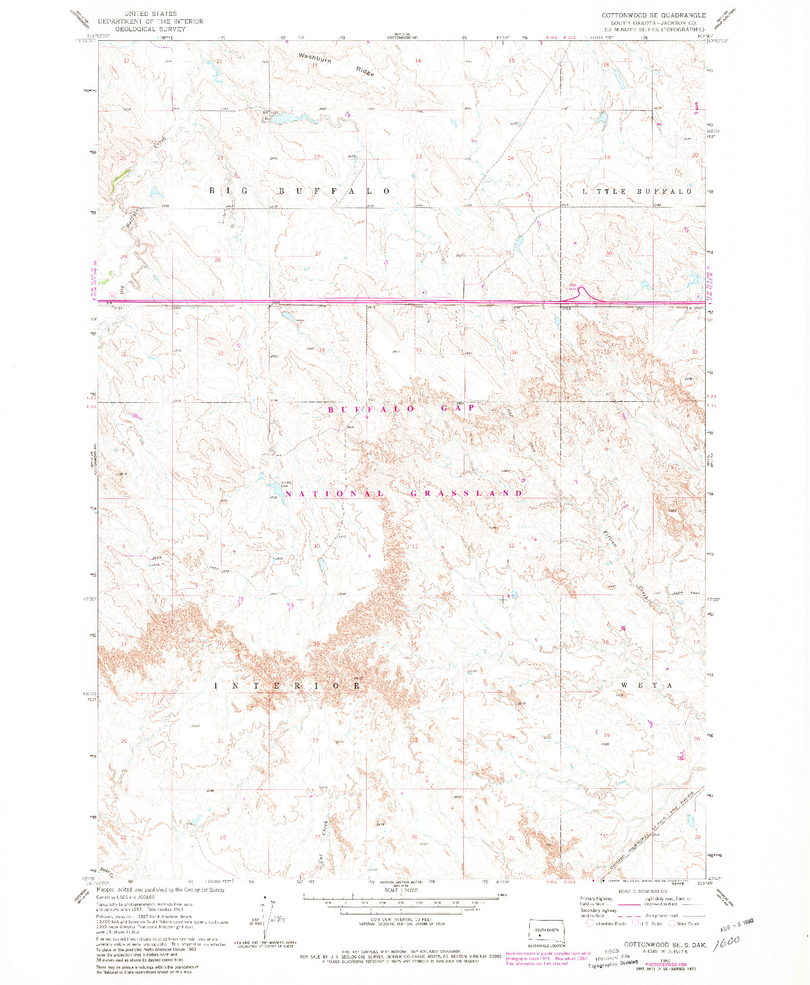 USGS 1:24000-SCALE QUADRANGLE FOR COTTONWOOD SE, SD 1961