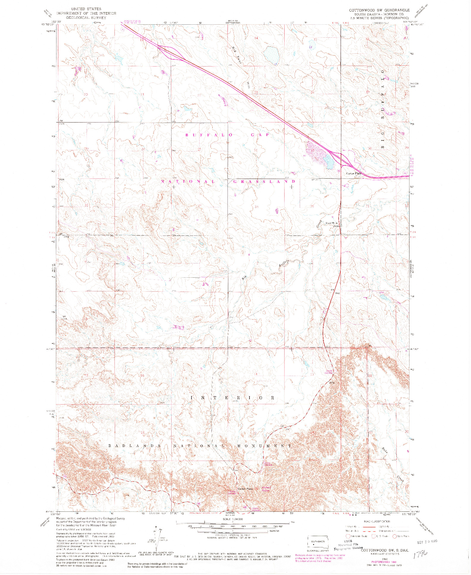 USGS 1:24000-SCALE QUADRANGLE FOR COTTONWOOD SW, SD 1960