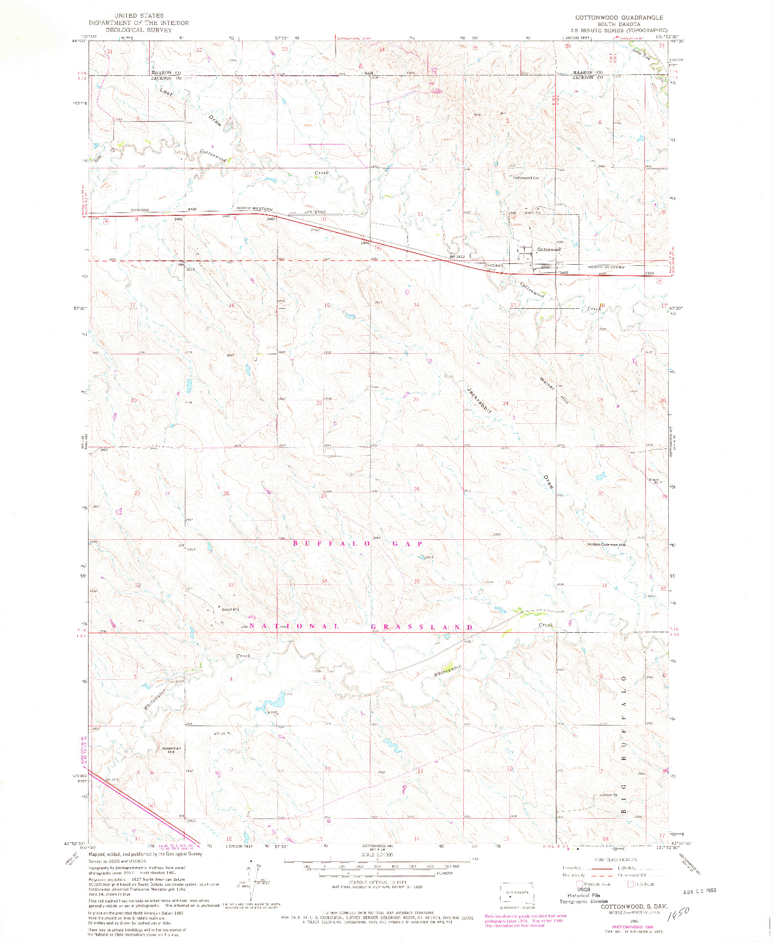 USGS 1:24000-SCALE QUADRANGLE FOR COTTONWOOD, SD 1961