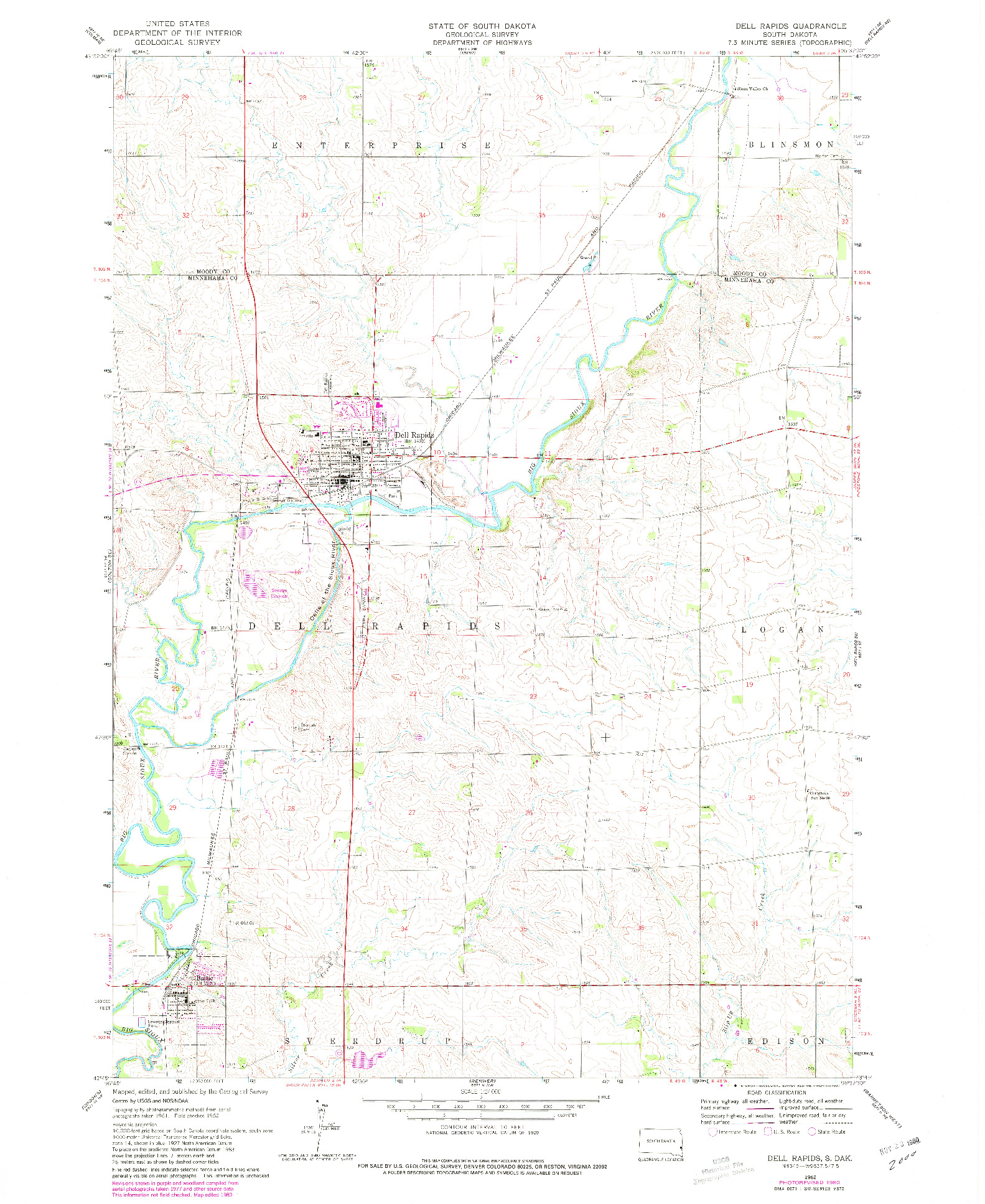 USGS 1:24000-SCALE QUADRANGLE FOR DELL RAPIDS, SD 1962