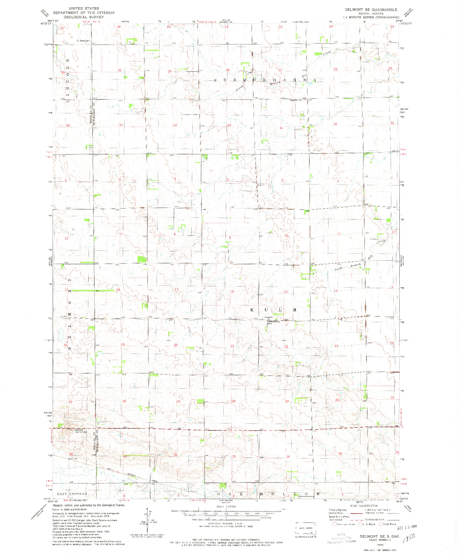 USGS 1:24000-SCALE QUADRANGLE FOR DELMONT SE, SD 1979