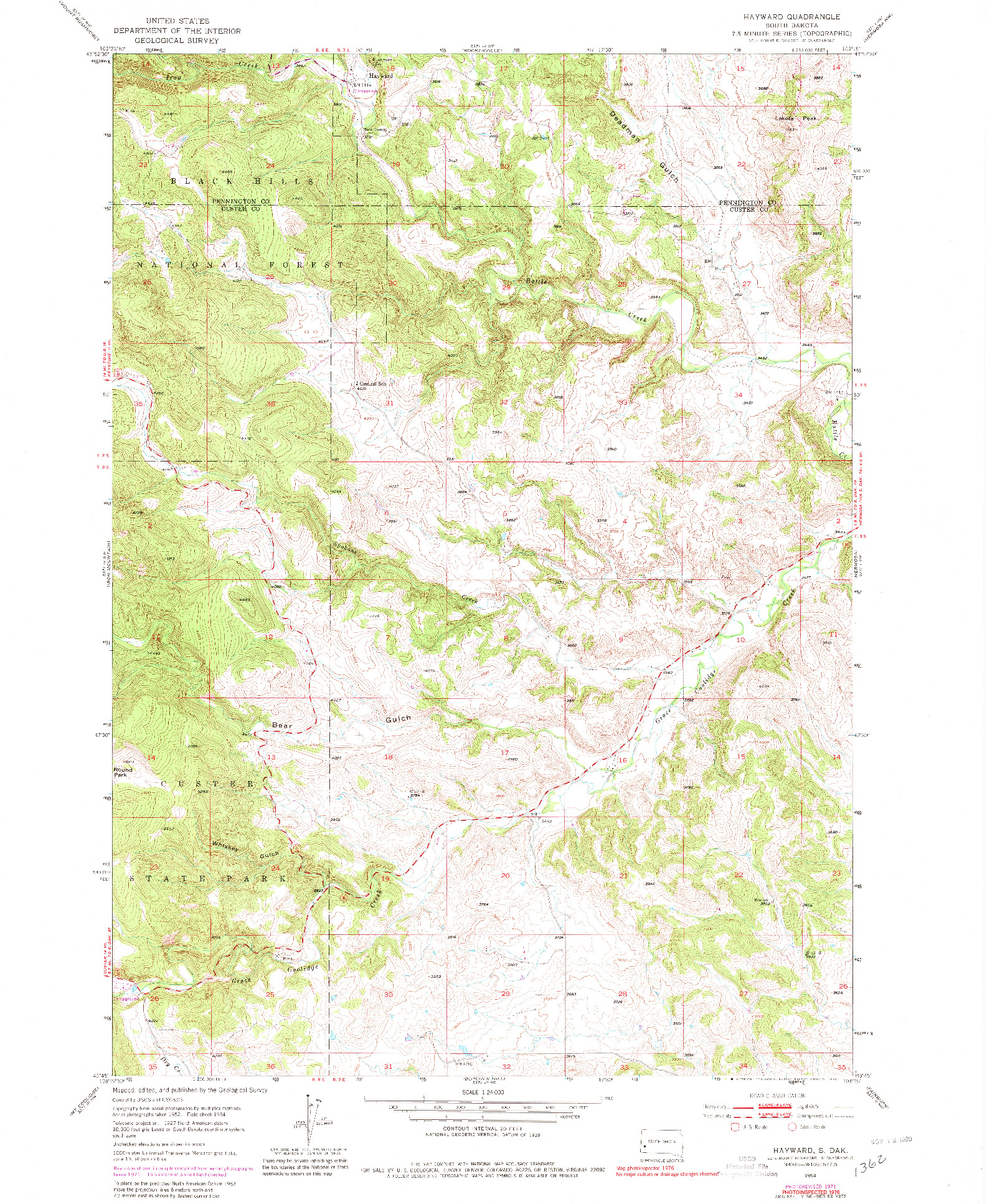 USGS 1:24000-SCALE QUADRANGLE FOR HAYWARD, SD 1954