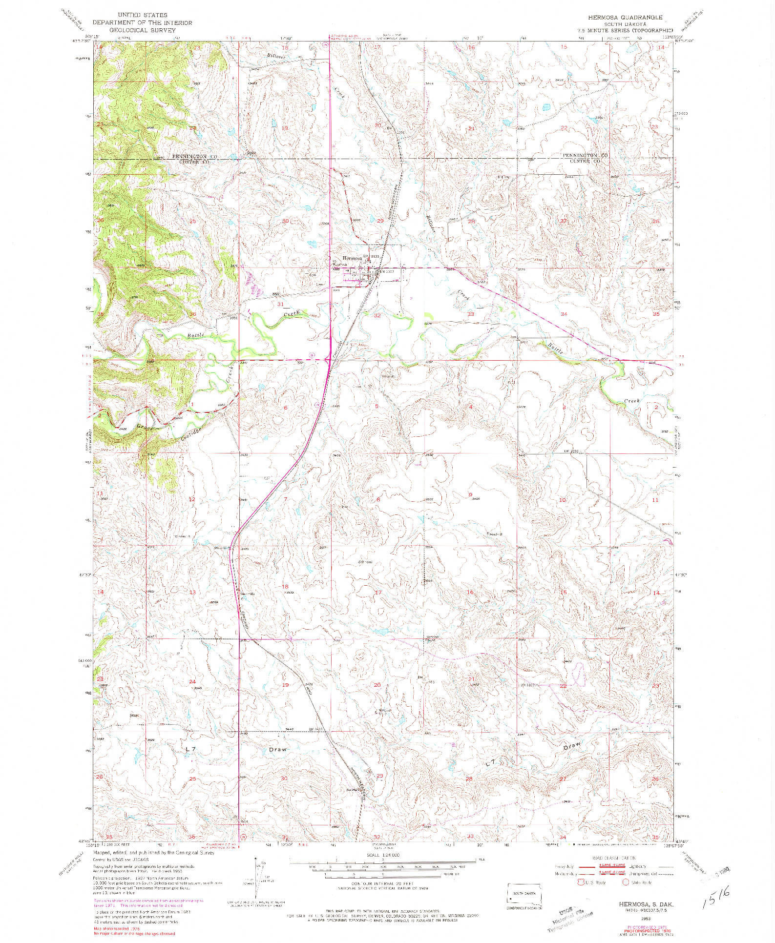 USGS 1:24000-SCALE QUADRANGLE FOR HERMOSA, SD 1953